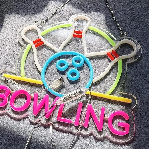 Miniatura 4 de Letreros de neón de bolos de 14 x 14 pulgadas, luces de pared para cerveza, bar, club, dormitorio, hotel, pub, cafetería, boda, regalos de fiesta de