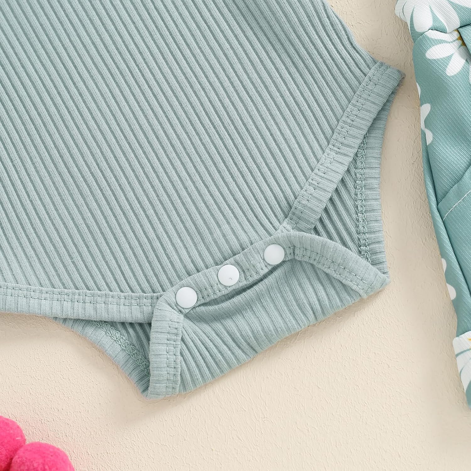 Rtnnsbbfcm Newborn Baby Girl Clothes Summer Outfit Short Sleeve Ribbed Romper Floral Suspender Overalls Shorts Set - Image 5