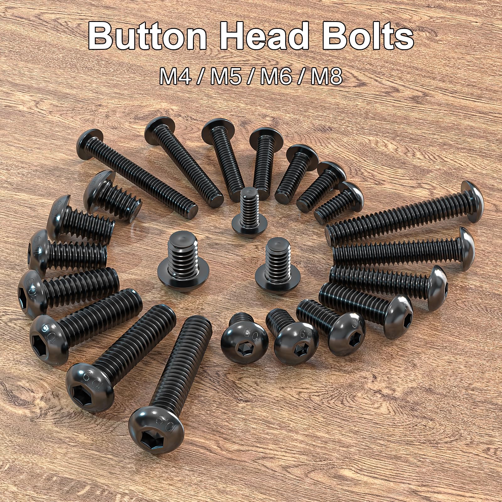 Wavanta M8 Bolts, M8 x 60mm Button Head Screws, Allen Socket Bolts Screws, Carbon Steel 10.9 Grade, Black Oxide Finish, Pack of 10 - Image 3