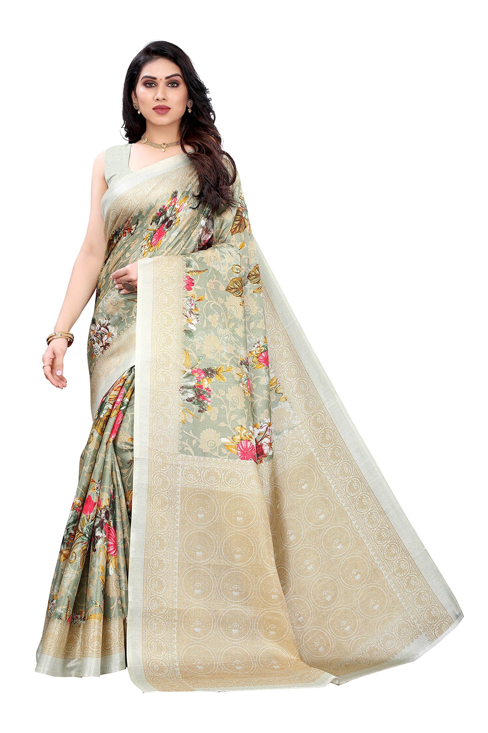 Yashika Sari da donna in seta stampata con camicetta (PUDINA_Free Size)