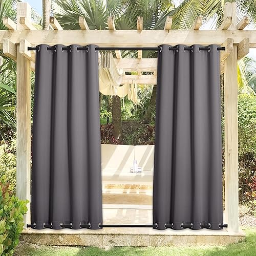 Miniatura 2 de NICETOWN 2 paneles de cortinas para exteriores con bloqueo solar pesado con ojales inoxidables en la parte superior e inferior, aislamiento térmico,