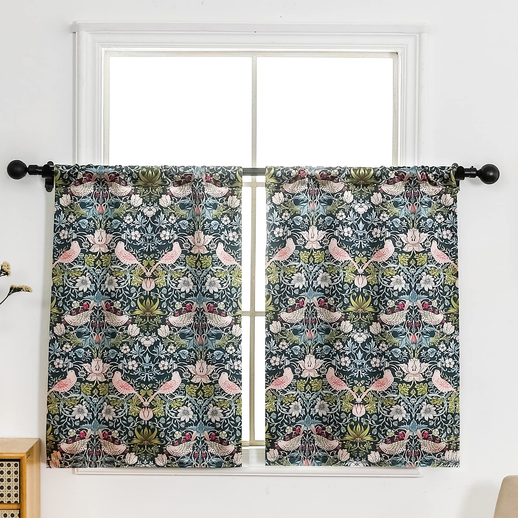 Rideaux occultants à niveaux pour salle de bain et petit salon style floral vert