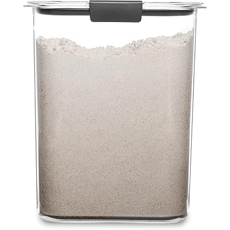 Rubbermaid Brilliance Airtight Food Storage Container for Pantry with Lid for Flour, Sugar, and Rice, 16-Cup, Clear/Grey
