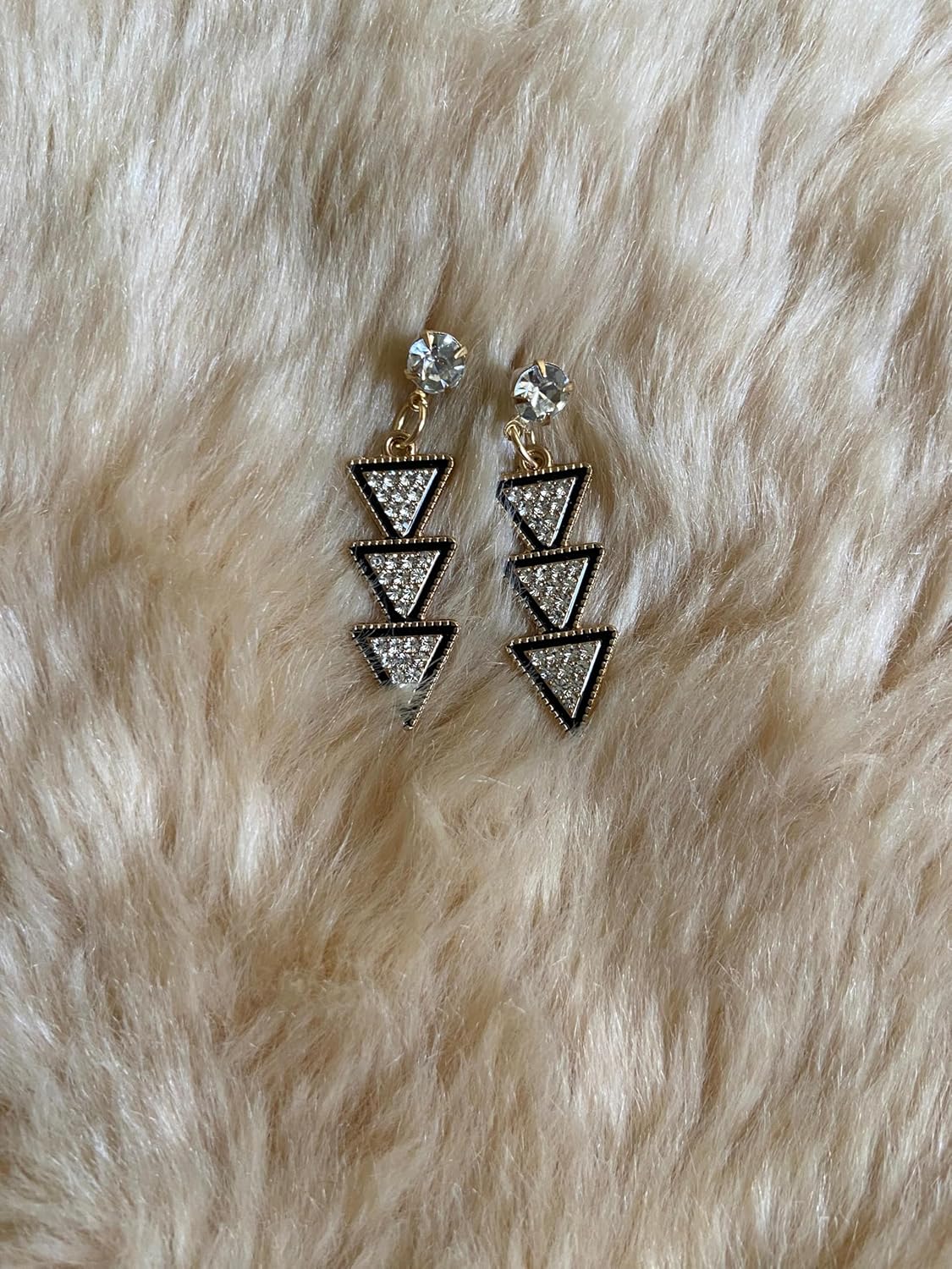 Sterling Silver Geometric Triangle Necklace and Earring Set, Black Crystal Cubic Zirconia Stud Earrings, Dainty Women's Jewelry - Image 6