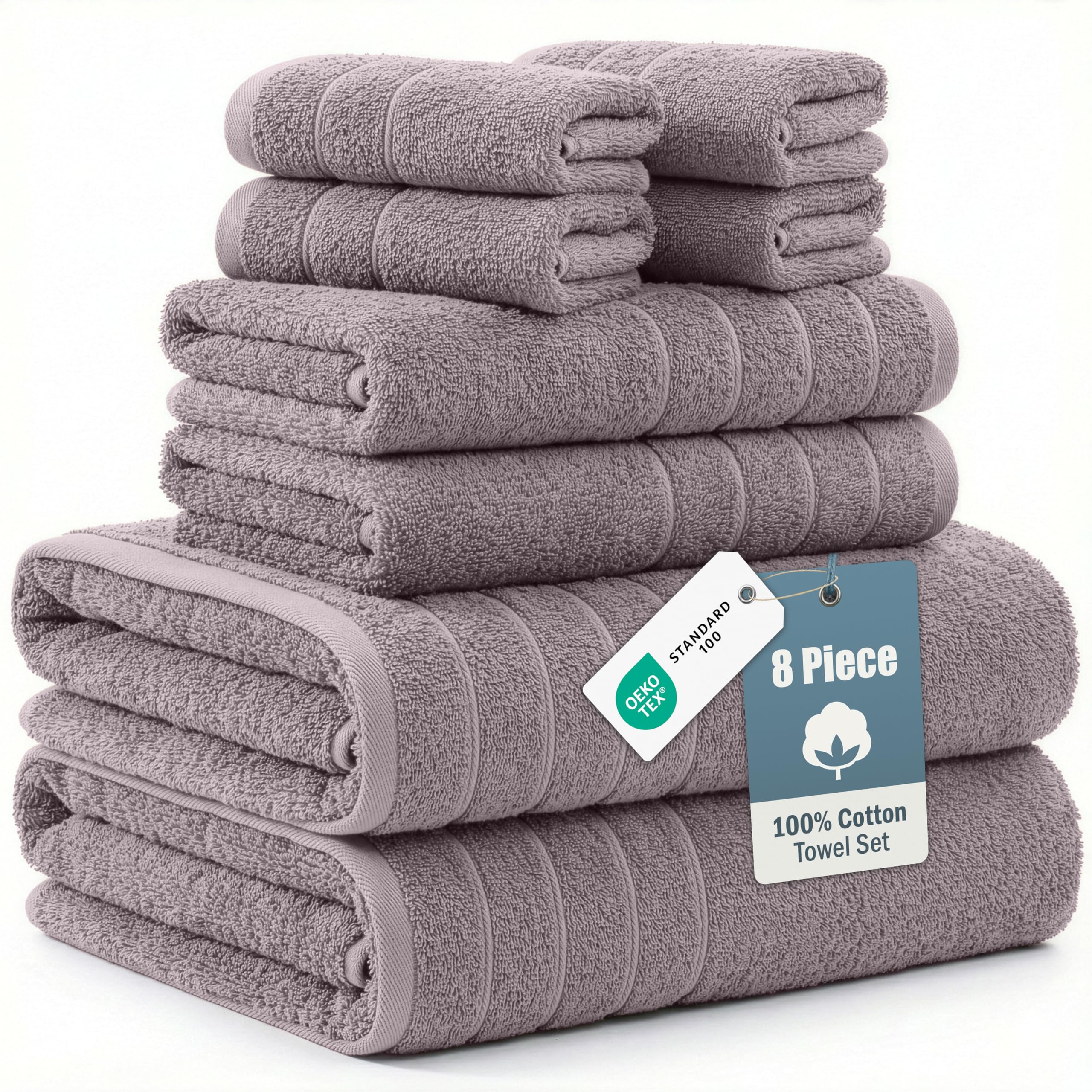 CASA PLATINO 100 Cotton Bath Towel Set 8 Pcs - Soft Absorbent Pre Shrunk - 2 Bath 4