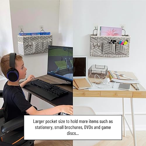 Miniatura 4 de 2 bolsas grandes para colgar en la pared, organizador de bolsillos de tela de lino para puerta, armario, impermeable, multifuncional, para sala de