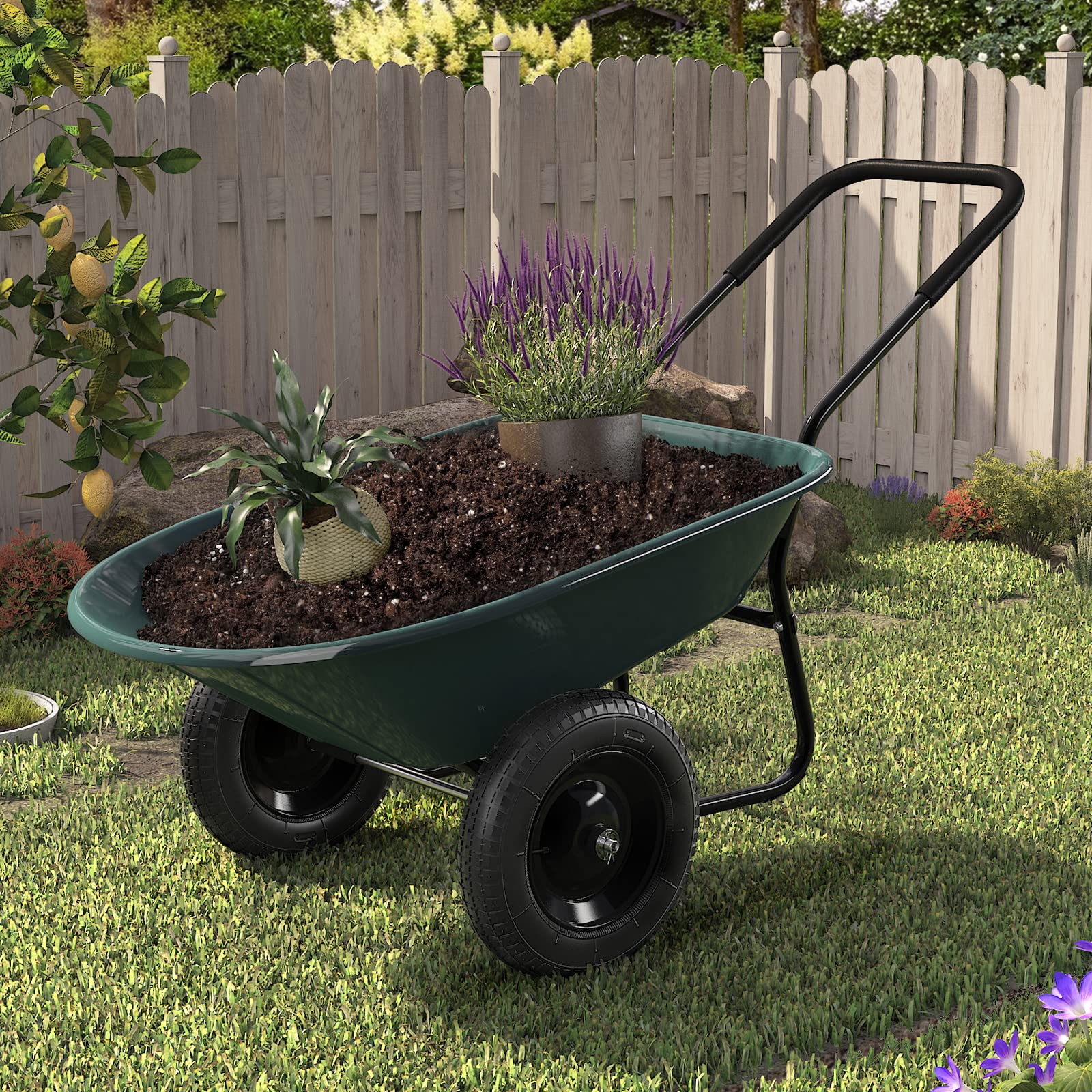 ARNOT Enlarged Dual-Wheel Wheelbarrow Green