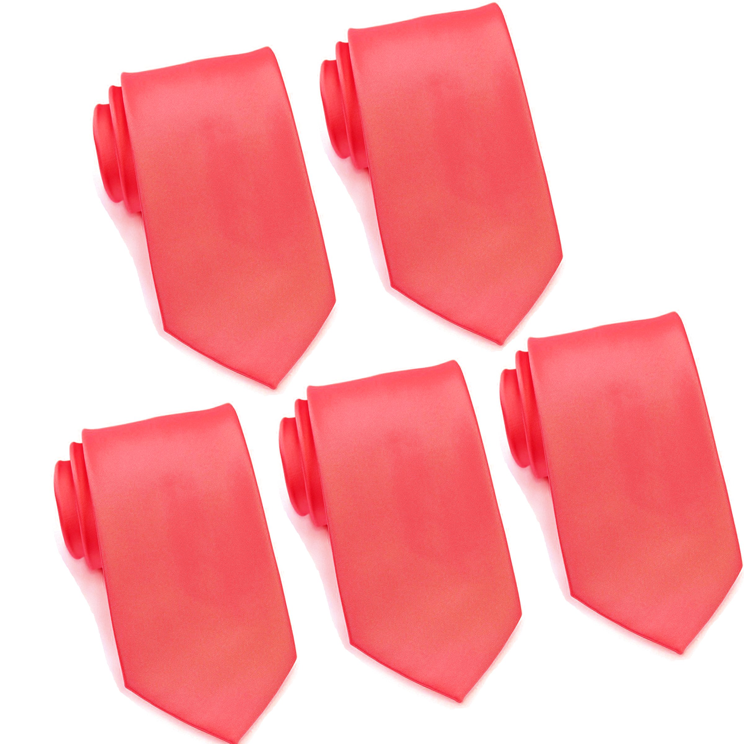 FOMANN Mens Formal Tie Wholesale Lot of 5 Mens Solid Color Wedding Ties 3.5" Satin Finish