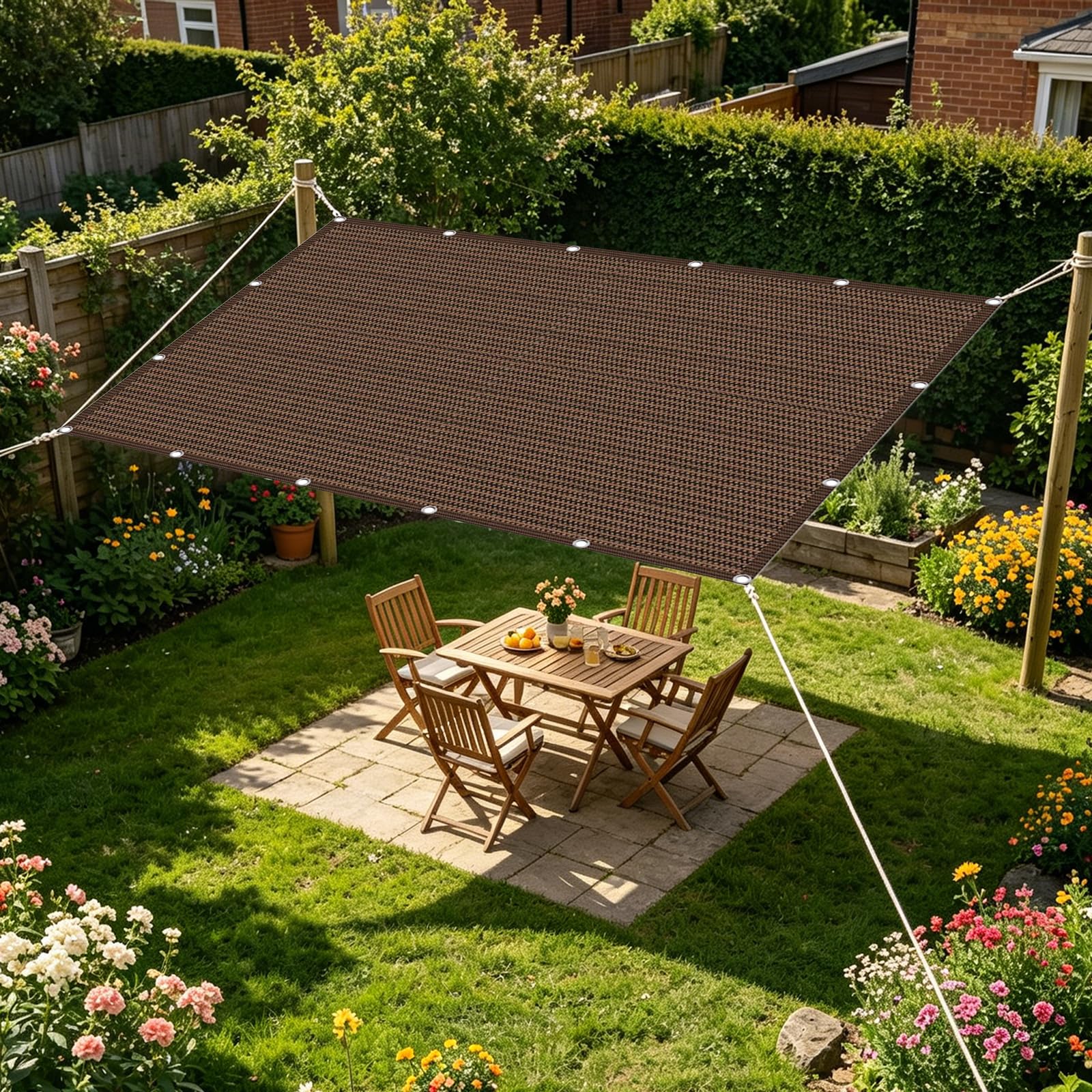 Vela Parasole 1.5 x 3 m in Tessuto Hdpe, Permeabile All'Aria e All'Acqua, Telo Ombreggiante Occhiellato Tenda da Sole Traspirante Rettangolare per Serra Cortile, Marrone
