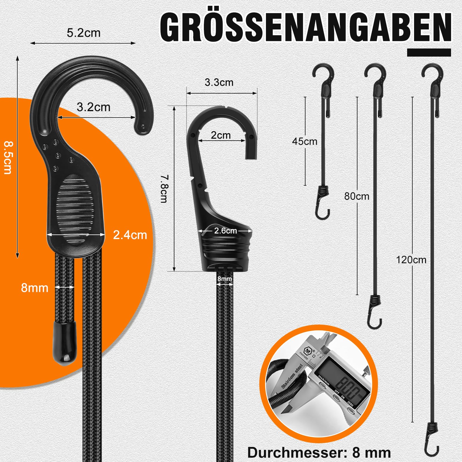 Verstellbar Spanngummi Mit Haken 45 cm, 6 Stück Robuste Expander Mit Haken Gepäckspanner Ladungssicherung für Camping, Sonnensegel, Tarpaulins, Abdeckplane Fahrrad, Auto, Dachträger