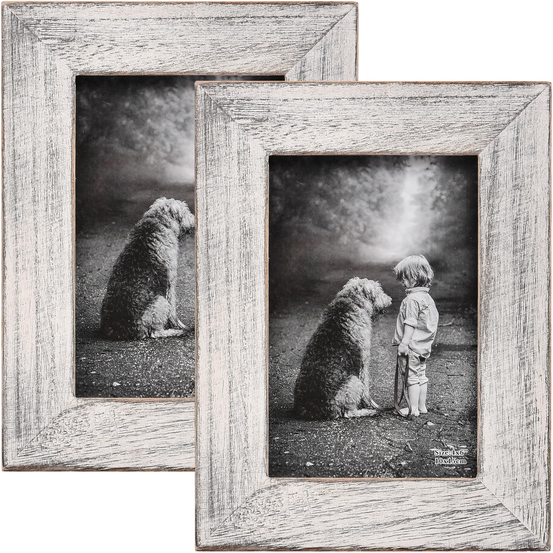 Distressed White 4x6 Picture Frame - Made of 100% Solid Wood and HD Real Glass, Rustic White Wooden Picture Frames 4 x 6 for Wall and Tabletop Display, Farmhouse Decor - Set of 2