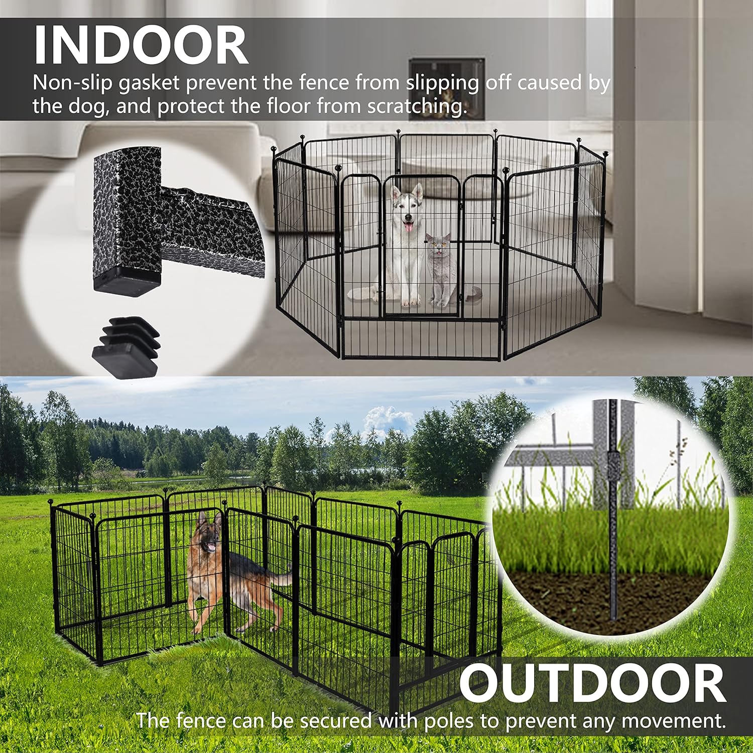 Large Dog Kennel 32" Height Portable Dog Enclosure for Yard, Camping, Indoor, Heavy Duty Pet Playpen for Small Dogs/Puppies, Metal Dog Pens Easy Setup, 16 Panels（Black-Silver）