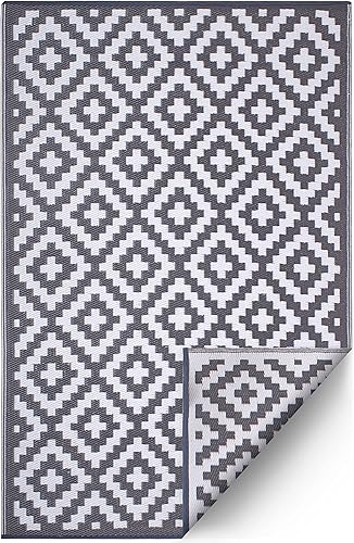 Miniatura 6 de FH Home - Alfombra para exteriores, impermeable, resistente a la decoloración, reversible, plástico reciclado de alta calidad, acabado geométrico,