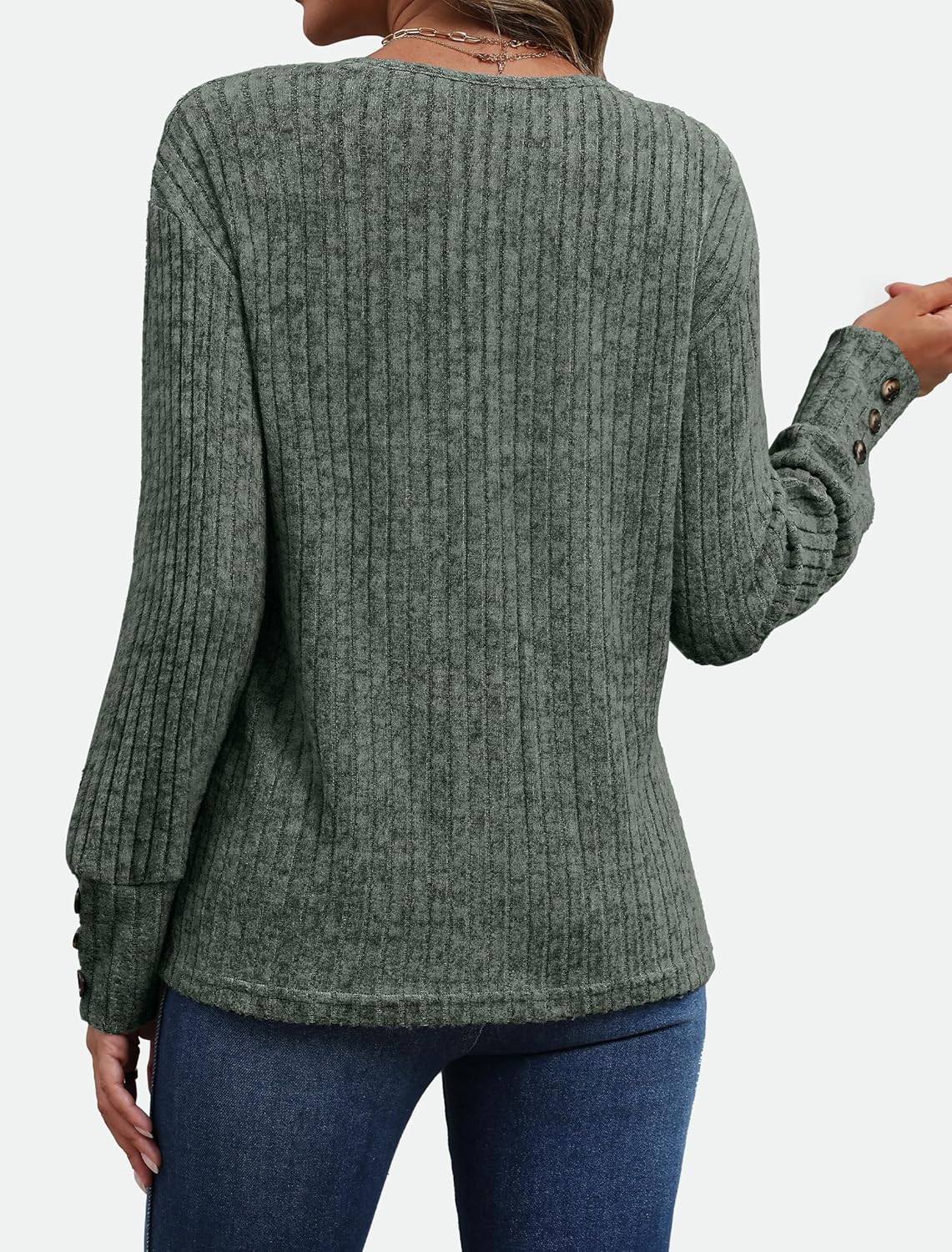 IWD Womens V Neck Long Sleeve Shirt Fall Fashion Knitted Sweaters Dressy Casual Pullover Tunic Tops with Decorative Buttons - Image 6