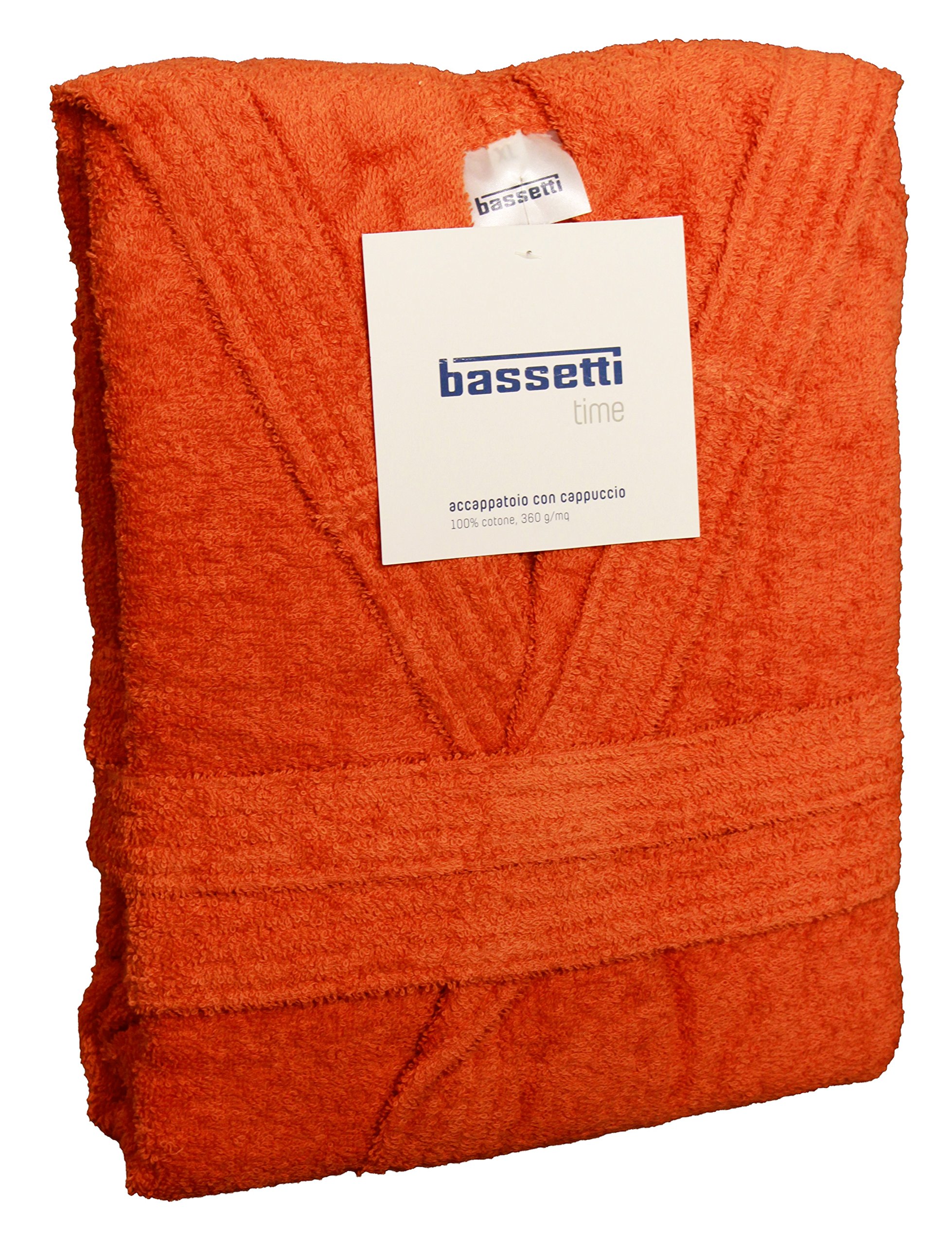ACCAPPATOIO BASSETTI UOMO DONNA CON CAPPUCCIO TAGLIA S - M - L - XL - XXL SPUGNA DI PURO COTONE 360gr/m² (XL - 54/56, ARANCIO - 1920)