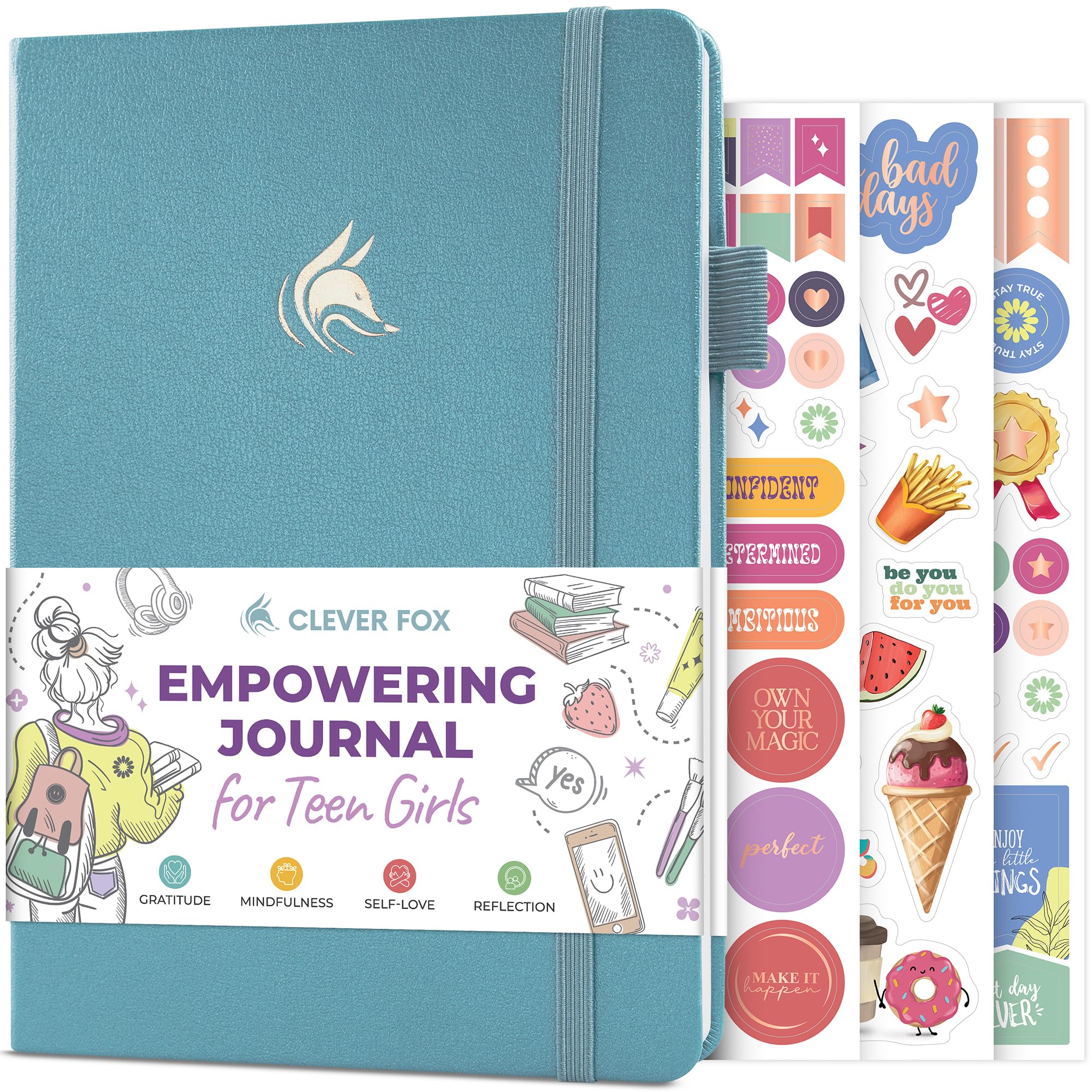 Clever Fox Empowering Journal for Teen Girls – Guided Self-Love Diary with Prompts – Gratitude & Manifestation Notebook, Teenage Gifts (Aquamarine)