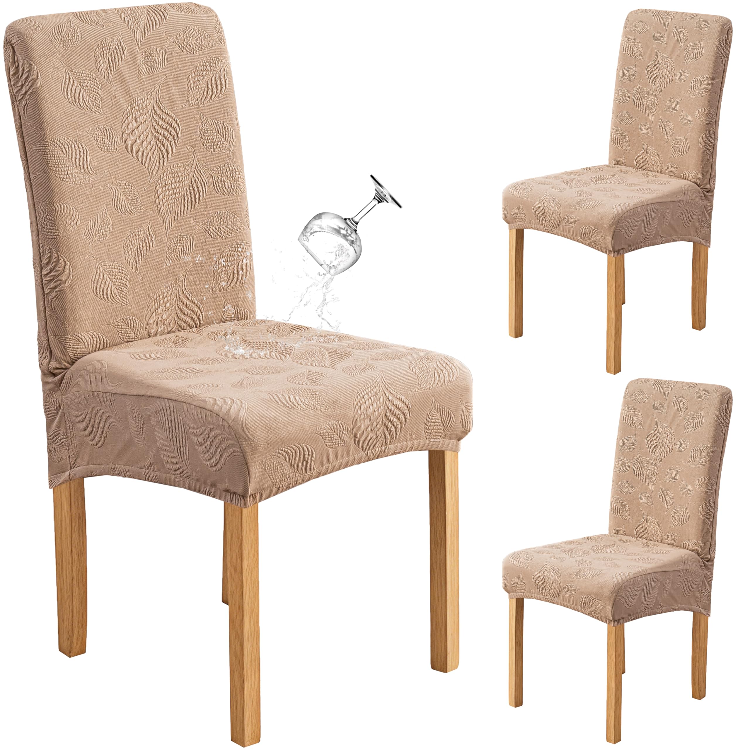 Genina Waterproof Dining Chair Cover Set of 2,Kitchen Chair Cover,Khaki