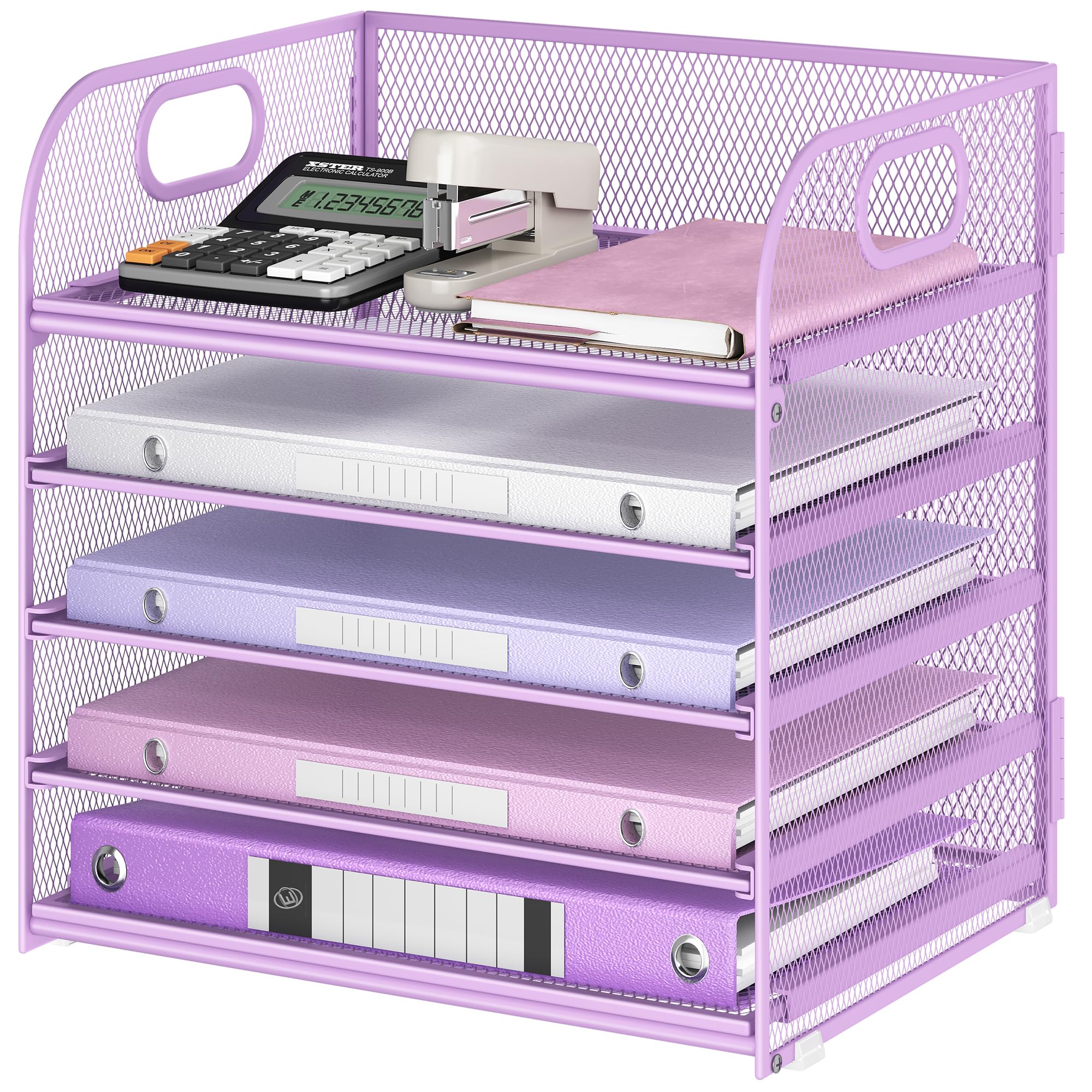 Lavatino Desk Letter Tray Paper Organizer, 5-Tier with Handle Metal Mesh Desktop File Organizer Paper Holder for Classroom Office Desk Accessories-