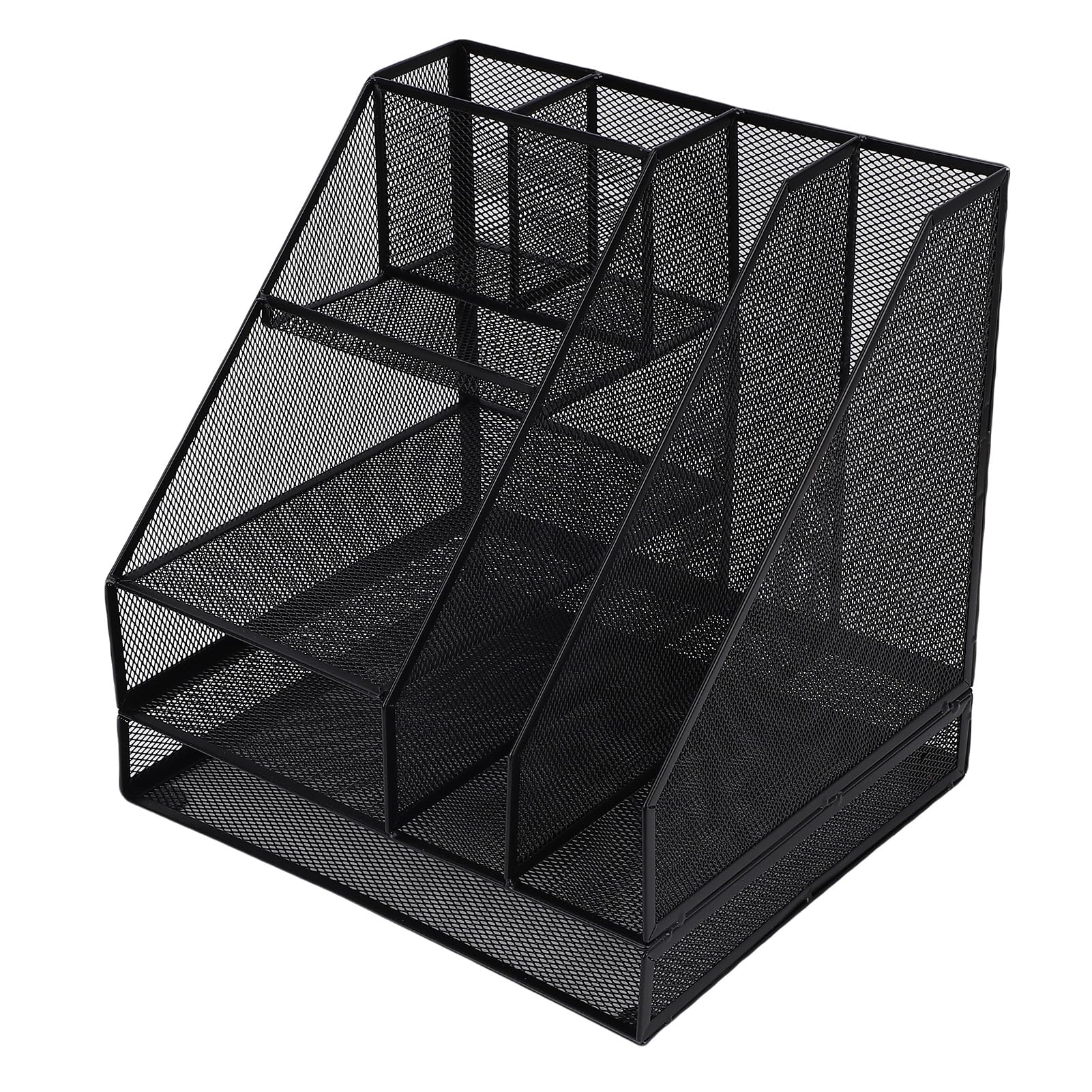 Mesh-Schreibtisch-Organizer, schwarz, verdickt, 2 Spalten, 4 Schichten, Stifthalter für Büro