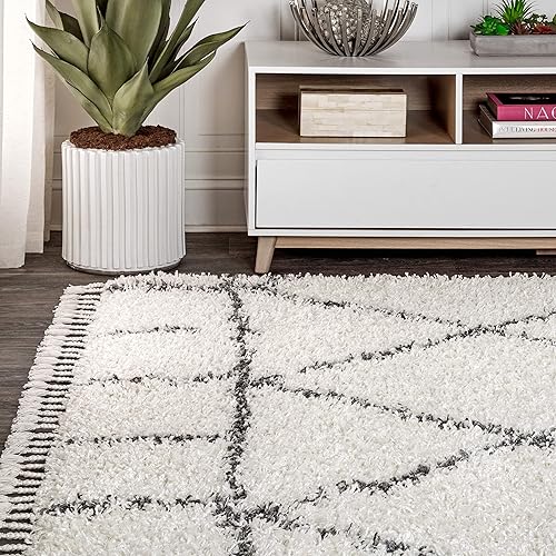 Miniatura 2 de JONATHAN Y MCR101B-8 Mercer Shag - Alfombra de felpa con borlas geométricas marroquíes y enrejado para interiores, estilo bohemio, contemporáneo,