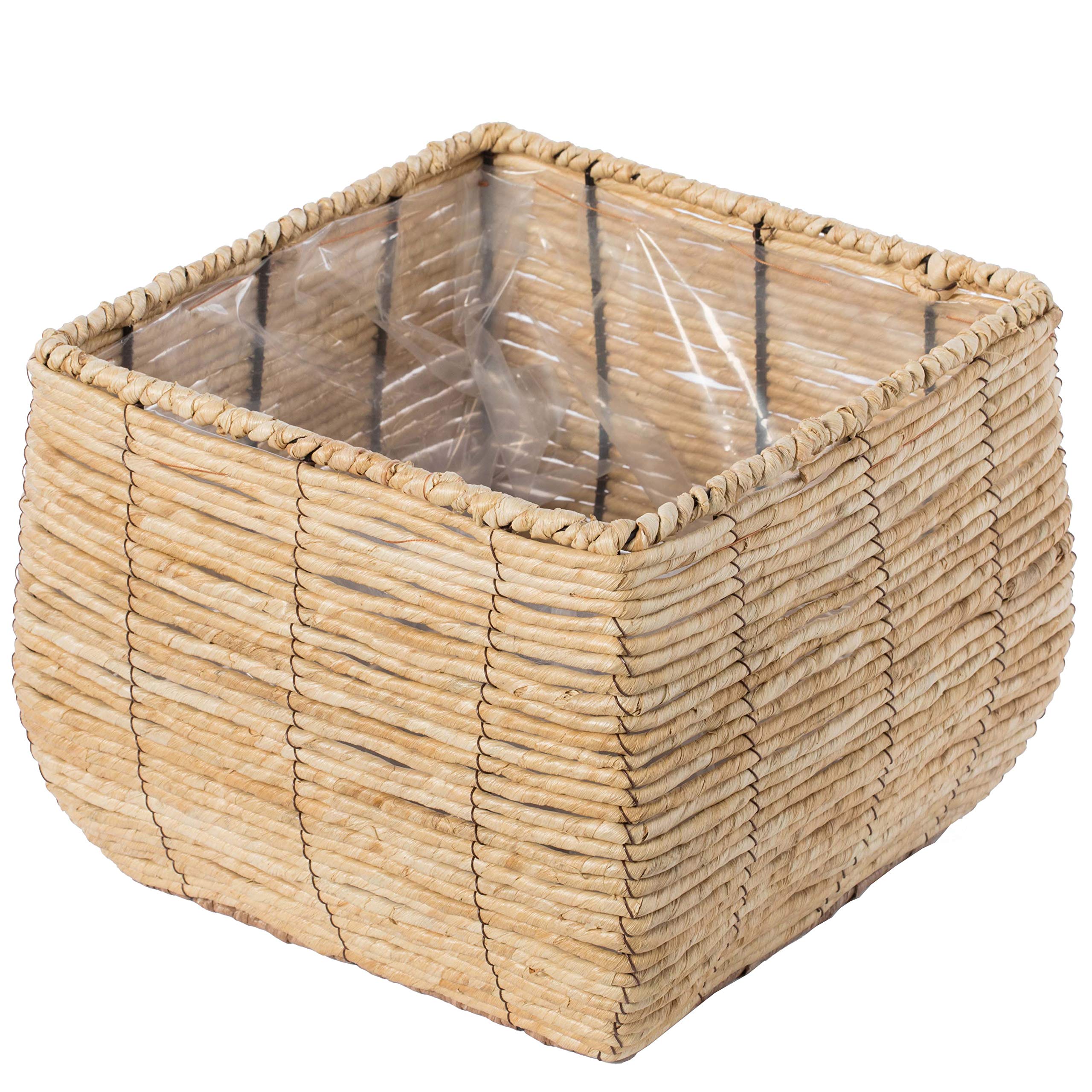 Vintiquewise QI003833.L Pflanzgefäß mit auslaufsicherem Kunststofffutter, quadratisch, groß, beige