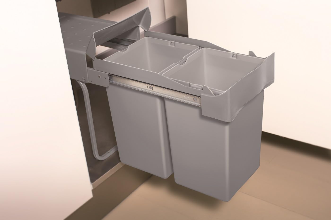 Victory Einbau-Abfallsammler Double-Man 28 Liter in Alugrau Teilauszug Küche Mülleimer