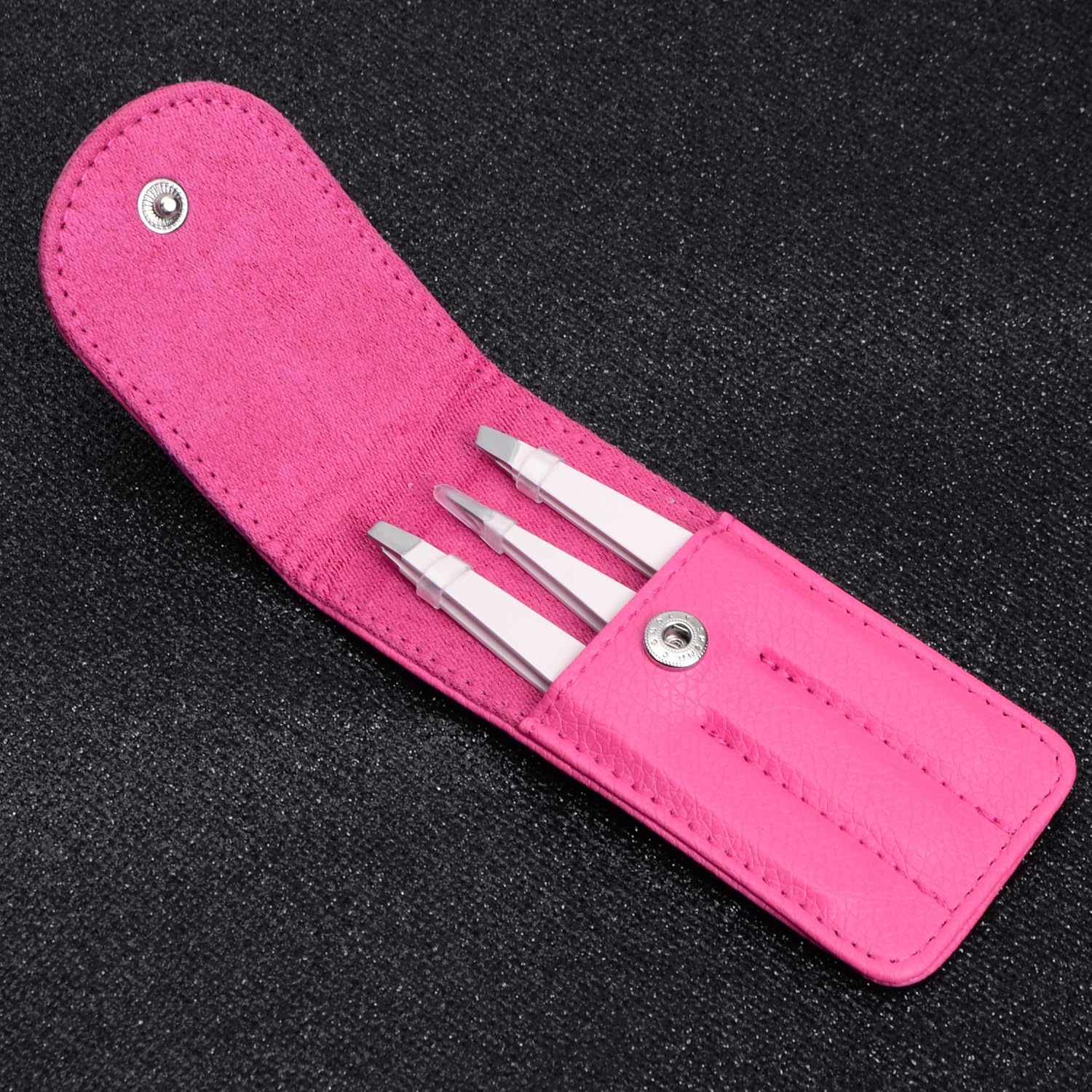 LETB 3 Piece Stainless Steel Tweezers Set with Travel Case Slant Tweezers