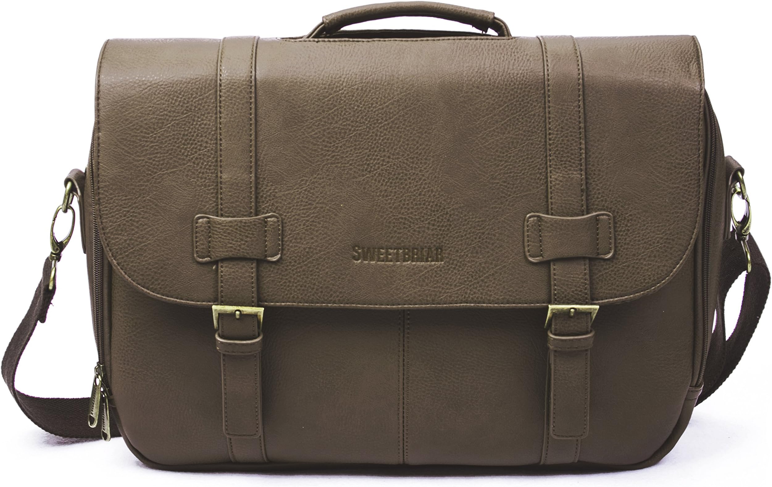 Sweetbriar Classic Laptop Messenger Bag, Brown - Vegan Leather Briefcase Designed to Protect Laptops up to 15.6 Inches