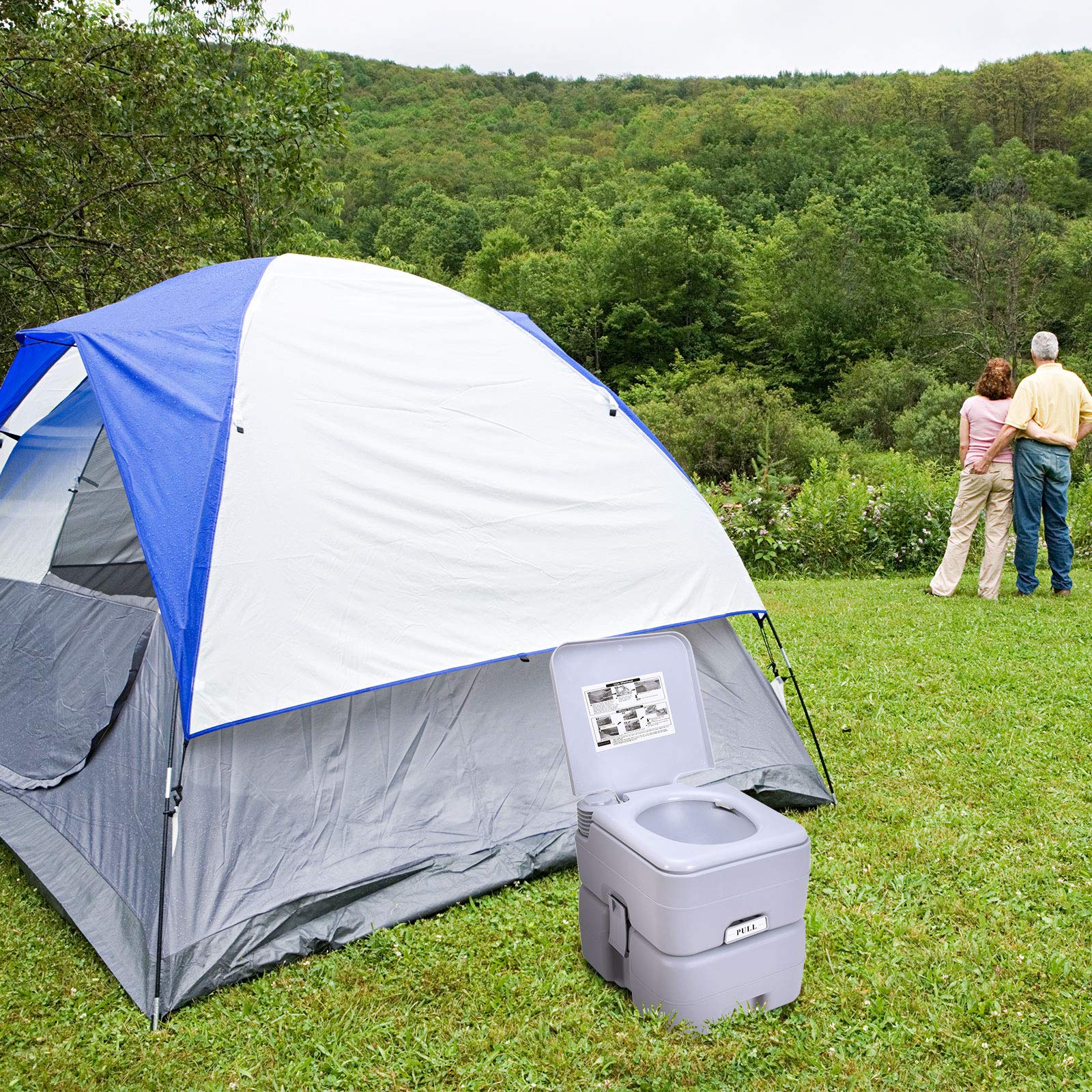 RELAX4LIFE Campingtoilette mobil, tragbare Toilette, mobiles WC Abnehmbarer Wassertank 20 L, Campingklo Bequeme Sitzhöhe 42 cm, Reisetoilette mit Pumpe, Outdoor WC für Reisen, Camping und Wohnmobil