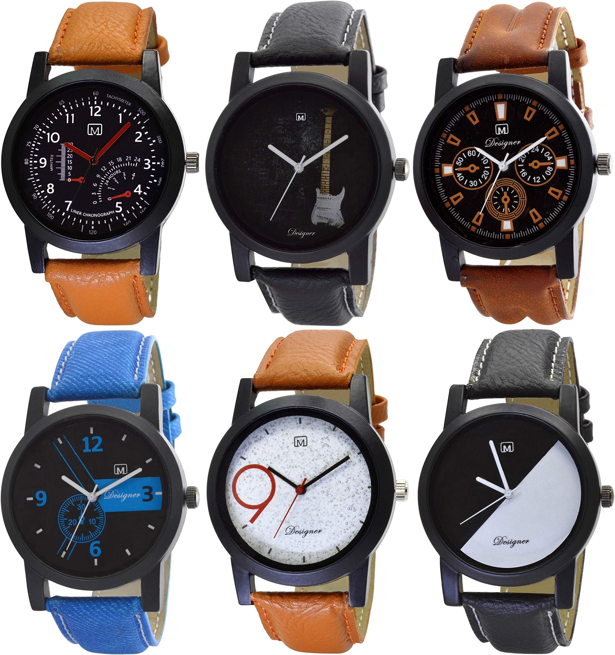 OM DESIGNERAnalogue Men's Watch (Multicolored Dial Multi Colored Strap) (Pack of 6)