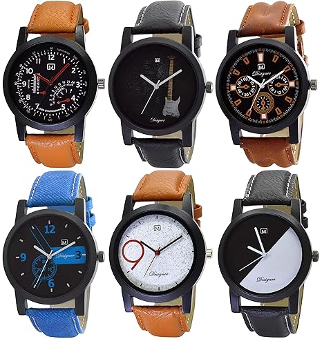 Om Designer Analogue Multi Colour Dial Men's & Boy's Watch Combo Pack of 6 (Mi-29125897)