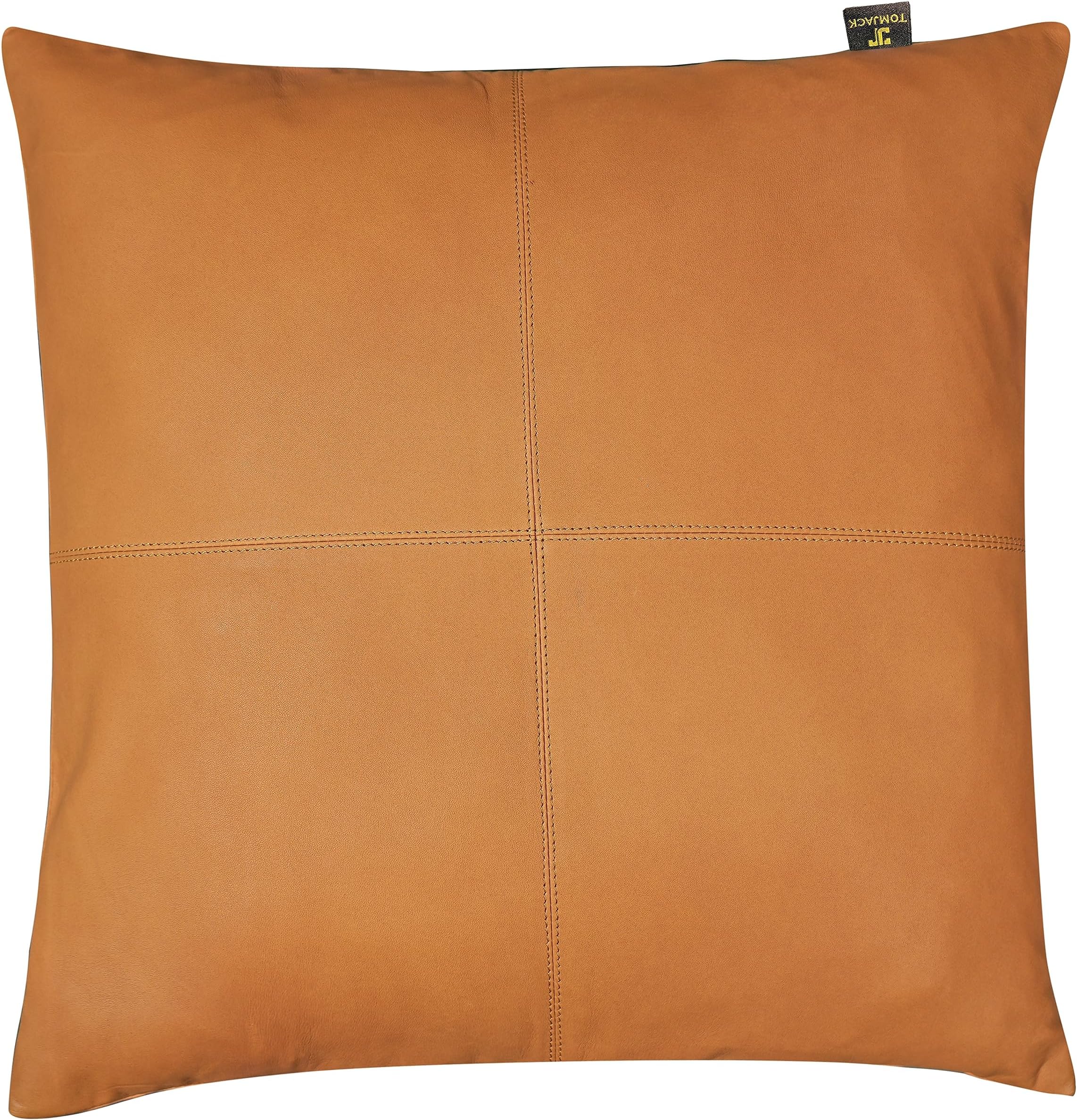 TOMJACK Lambskin Leather Pillow Cover - Decorative Sofa Cushion Case - Throw Covers for Living Room & Bedroom, 20" x 20" - Mustard Flavia Plain Pack of 1