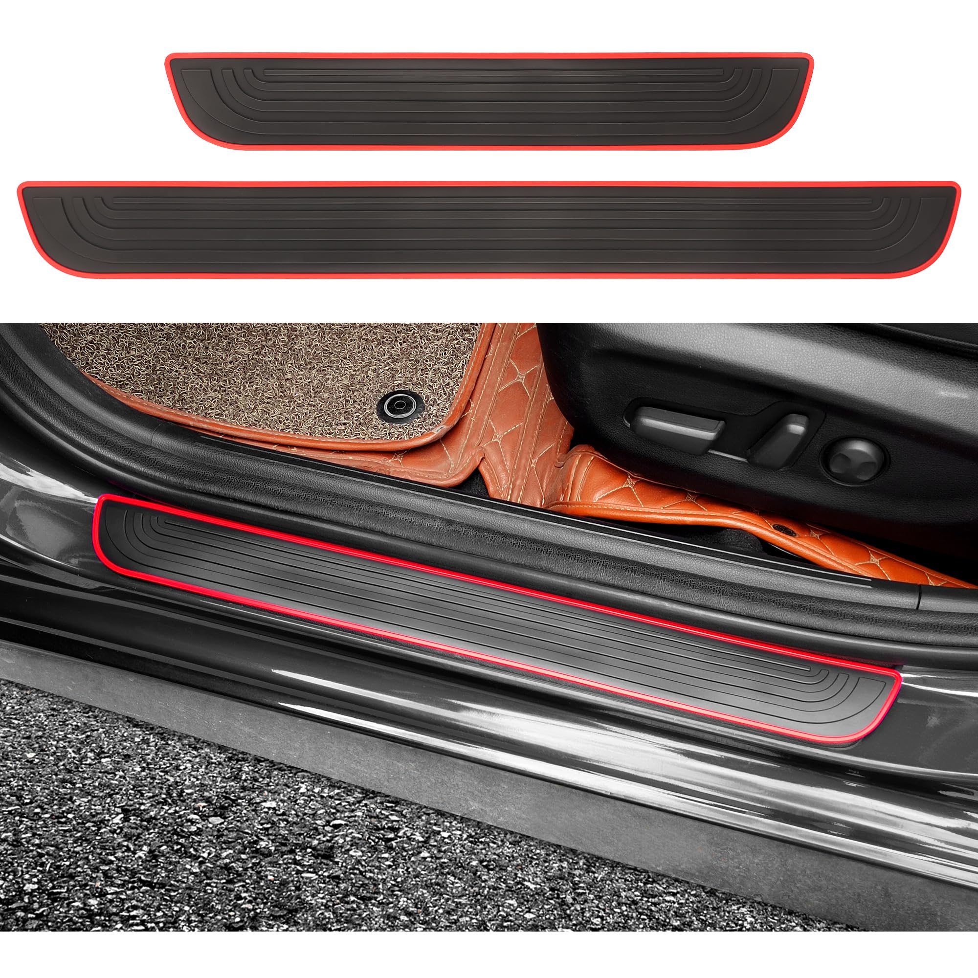 4 Pezzi Battitacco Auto,Protezione Portiere Auto in Gomma Antigraffio per i Gradini della Porta,Universale Impermeabile Paracolpi Portiere Auto Accessori Auto (Nero/Rosso, Ampiezza 4CM)