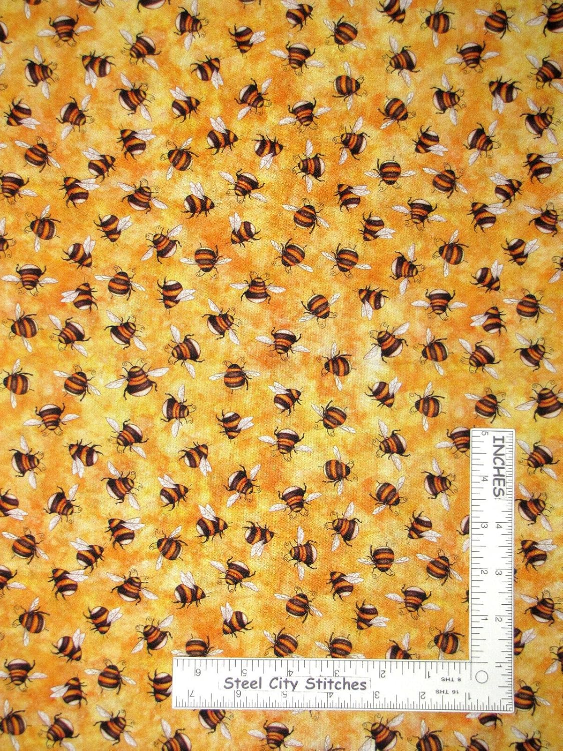 Quality Fabric Bumble Bee Garden Bees Toss Yellow 100% Cotton Fabric Always Face Sunshine QT Yard 36 x 44 Inches