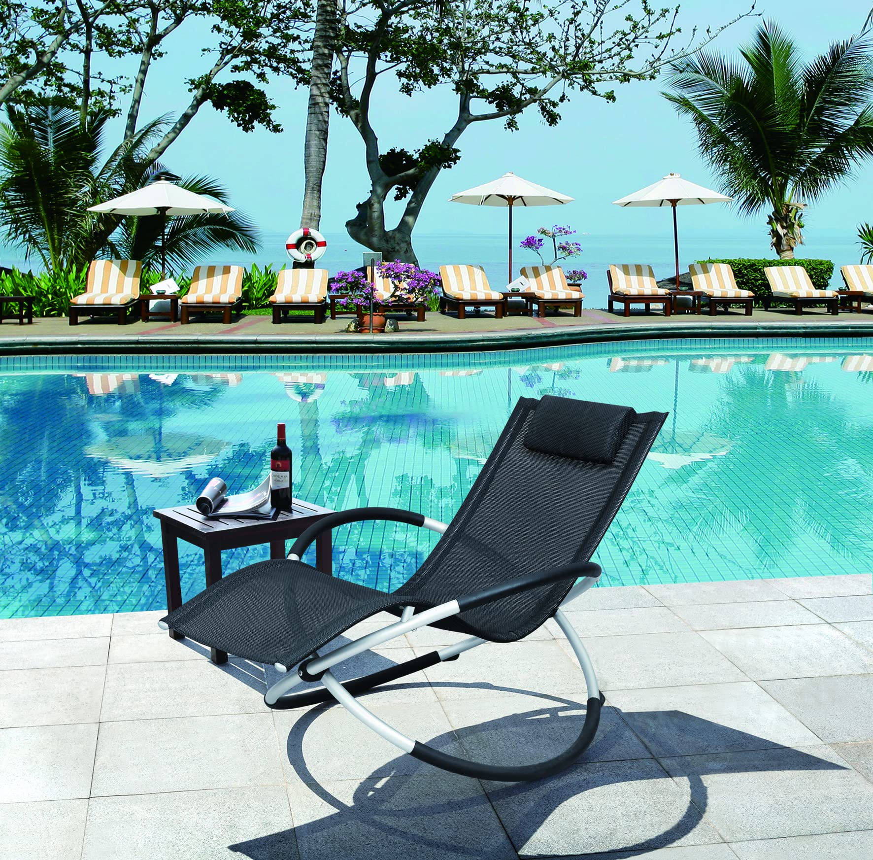 KG KITGARDEN Tumbona Mecedora Plegable Jardin/Terraza, Negro, Rocking Advanced