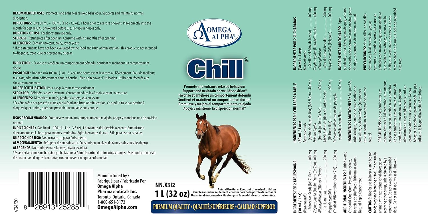 Chill Calming Formula for Horses - 32 Ounces (Quart)