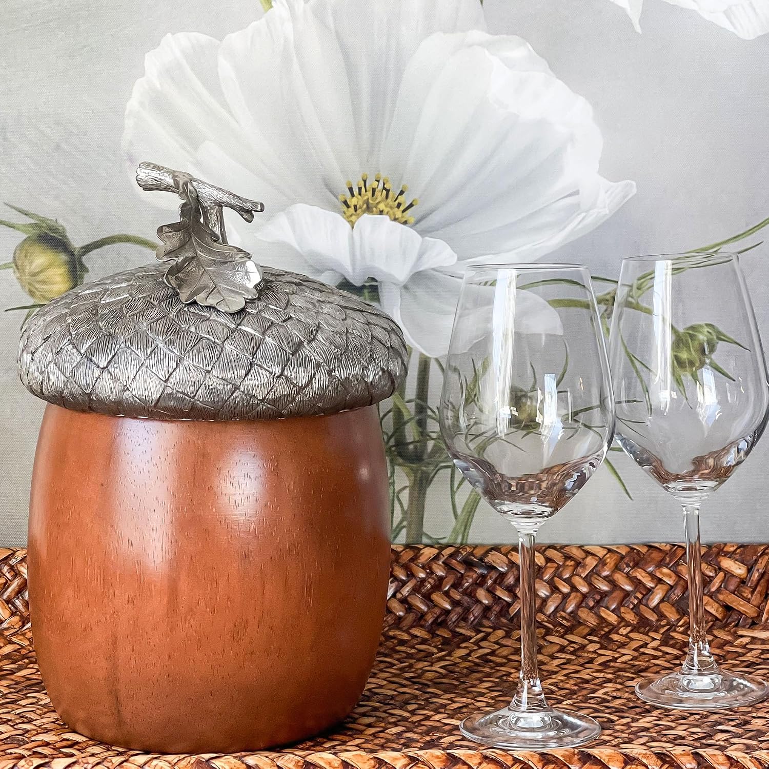Vagabond House Wood Acorn Ice Bucket - Double walled with stainless steel lined - Pewter Lid