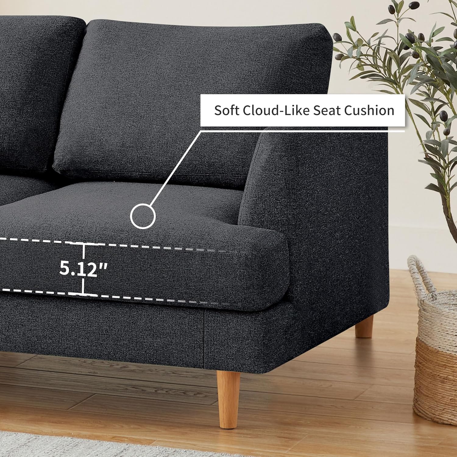 Busaurus Loveseat Sofa 56", Small Couches for Small Spaces, Mid Century Love Seat Couches for Living Room, Upholstered 2-Seater Deep Couch for Bedroom, Apartment, Dark Grey