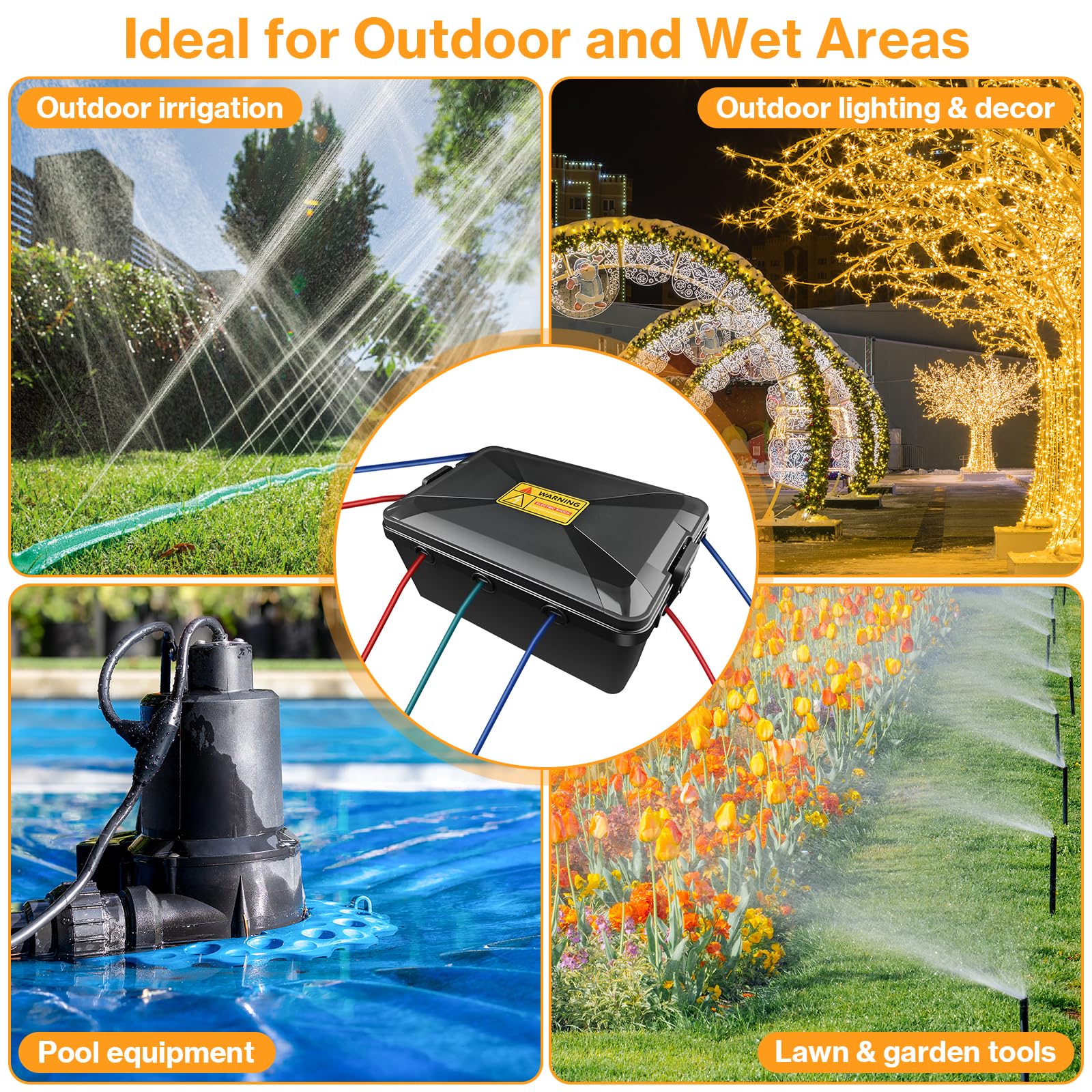 Caja De ProteccióN Para Conexiones EléCtricas Con 7 Salidas De Cables,IP54(32x22x13 cm),Caja De Cables Impermeable Para Cables De ExtensióN, Enchufes De JardíN, Temporizador Para Exteriores
