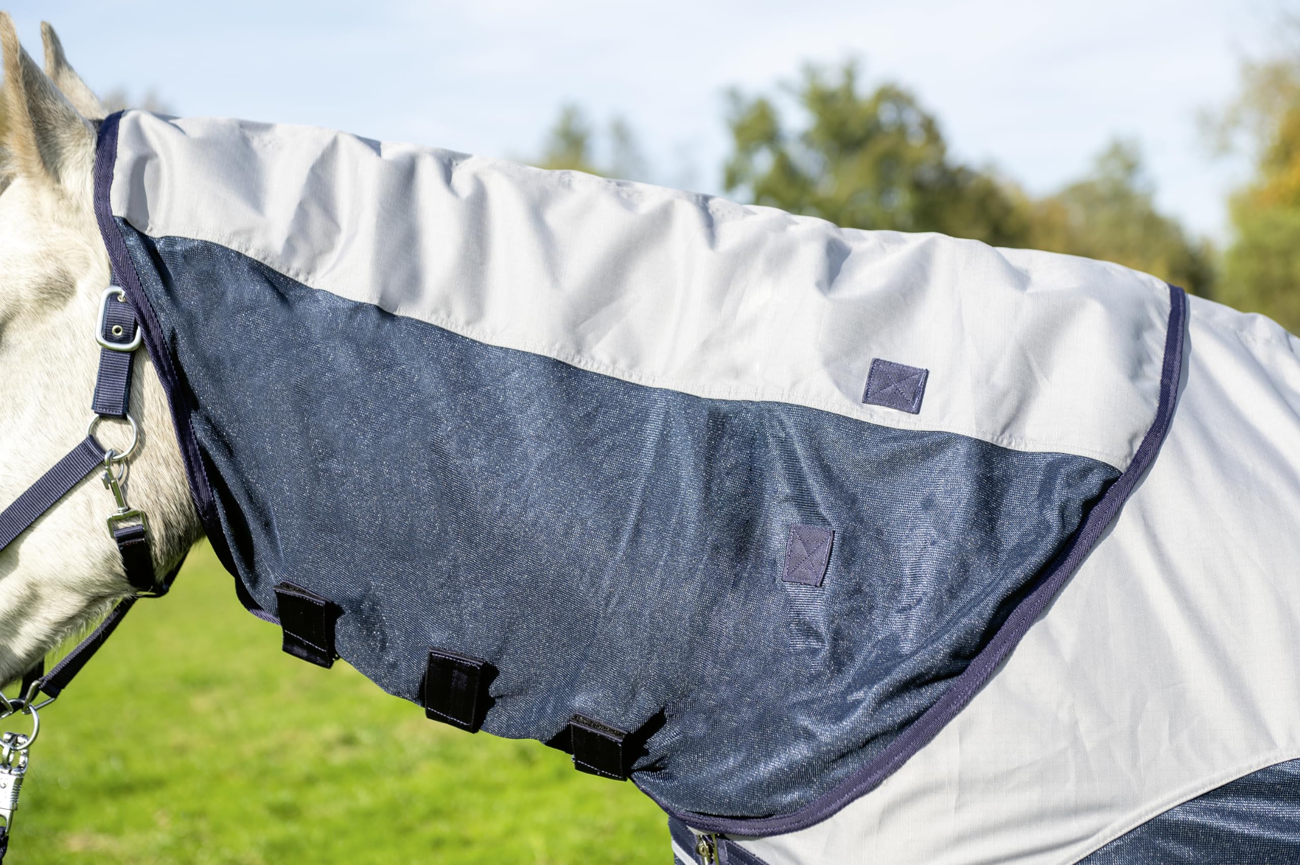 HKM Rain Manta anti-moscas con cuello Azul Oscuro/Gris 125