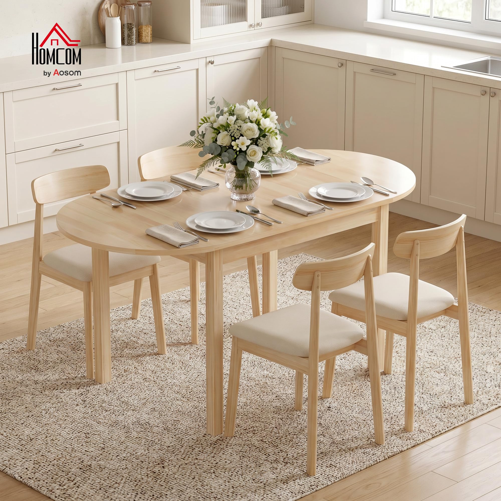 HOMCOM Esstisch aus Holz Klappbar Küchentisch für 6 Personen mit Drop-Leaf-Design Oval Klapptisch Esszimmertisch für Kleine Räume, Esszimmer, Küche 140 x 70 x 75 cm Naturholz