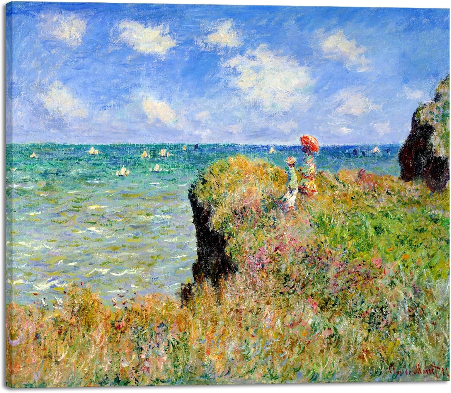 Wieco Art Gallery Wrapped Canvas Print Wall Art Cliff Walk at Pourville,1882 by Claude Monet Mondern Classic Art Print Picture Artwork for living room Home Kitchen Decorations