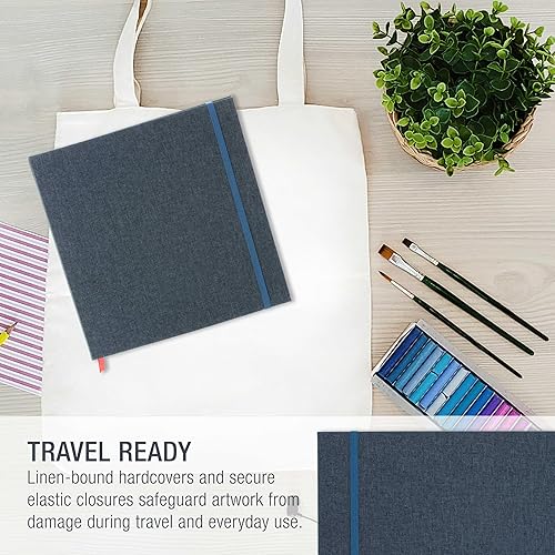 Miniatura 6 de U.S. Art Supply Libro de acuarela de 8.5 x 8.5 pulgadas (paquete de 2, 76 hojas cada uno), 110 libras (230 GSM) encuadernado en lino, bloc de papel