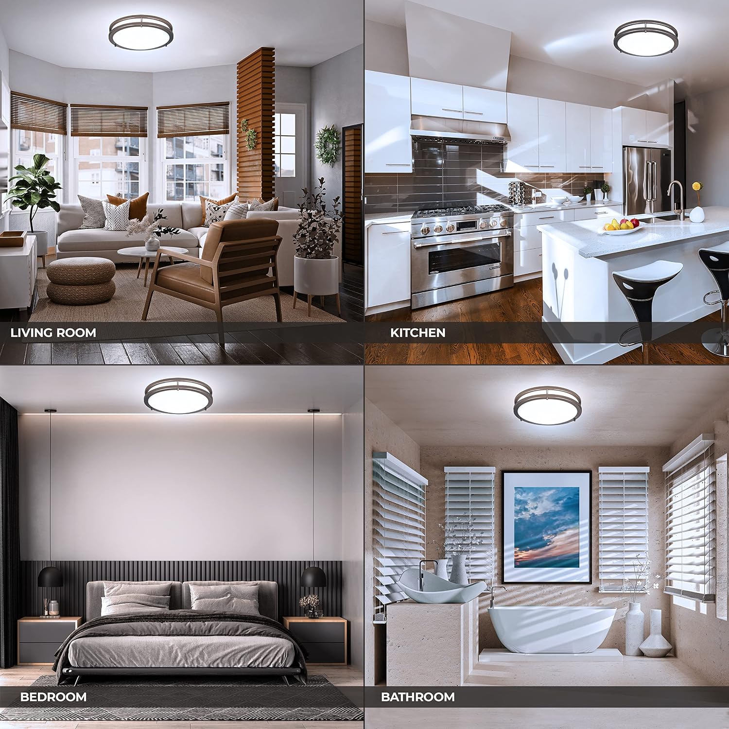 LB72166 LED Flush Mount Ceiling Light, Oil Rubbed Bronze, 16-Inch, 23W, (120W Equivalent), 5000K Daylight, 1610 Lumens, ETL & DLC Listed, Energy Star, Dimmable