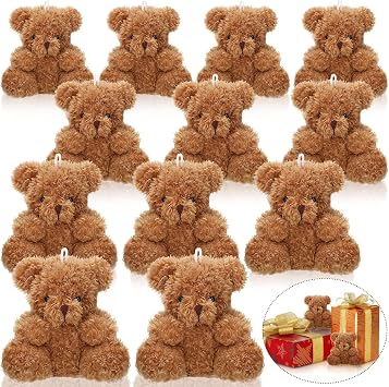 Sotiff 12 Pcs Mini Plush Bear Bulk 4 Inch Stuffed Bears Soft Tiny Animal Doll DIY Keychains Gifts for Kids Adults Back to School Vet Tech Week Baby Shower Party FavorsBrown