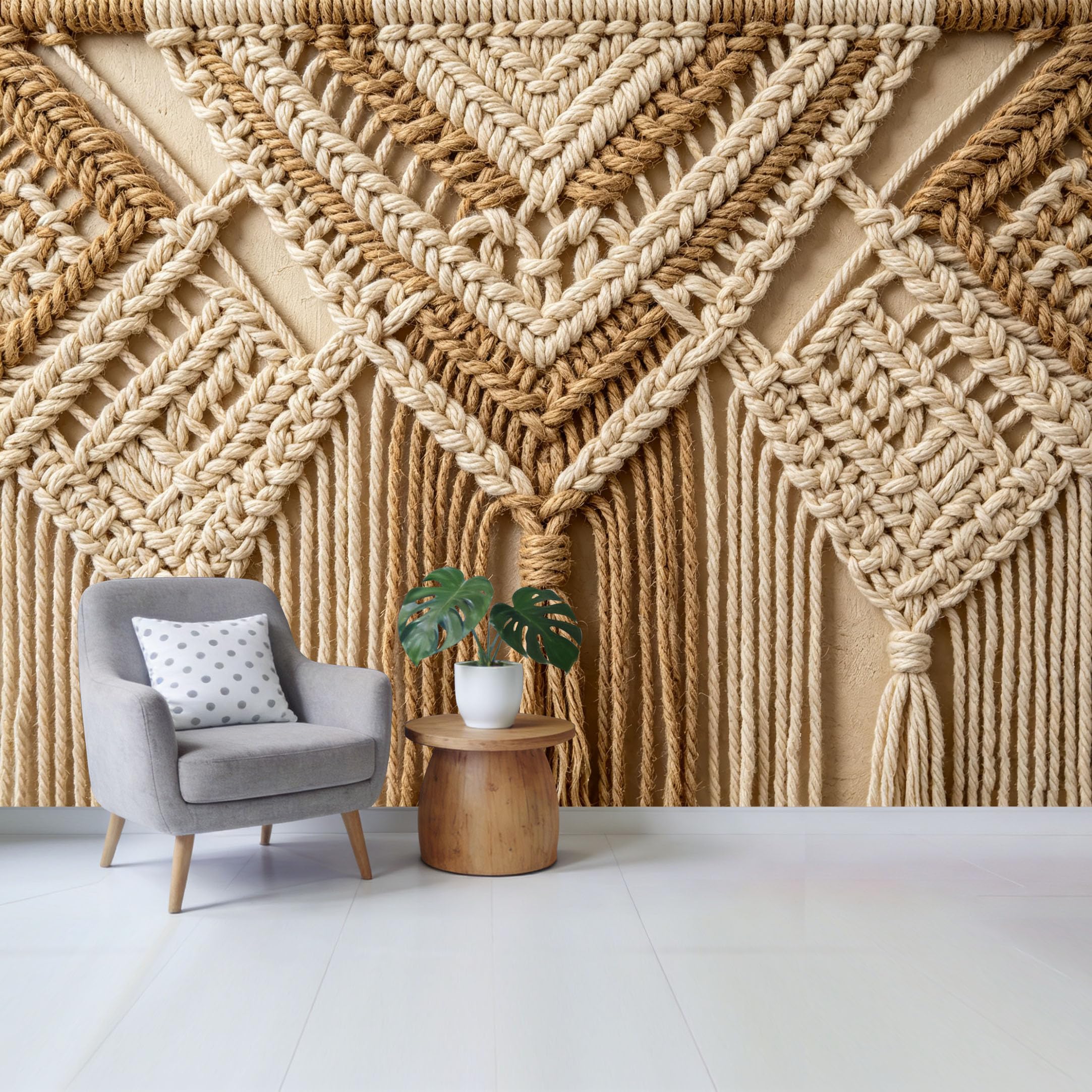 Qzlithotic Yq2605250194 Custom Size Wall Mural Bohemian Macrame Woven Knots Textured Minimalist Selfadhesive Wall Fabric Removable Wallpaper For Home Office Decor