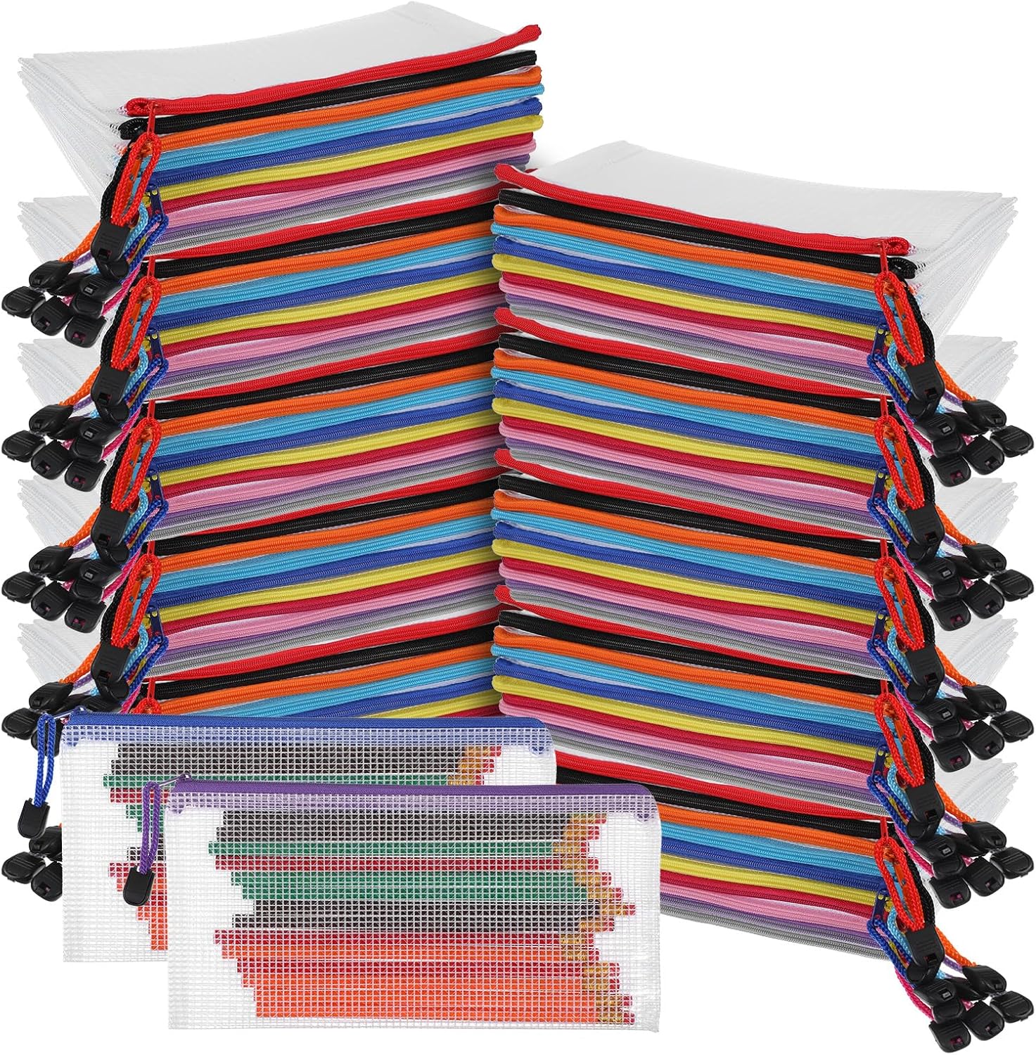 100Pack Pencil Pouch Bulk Mesh Zipper Pencil Cases Mesh Zipper Pencil Case