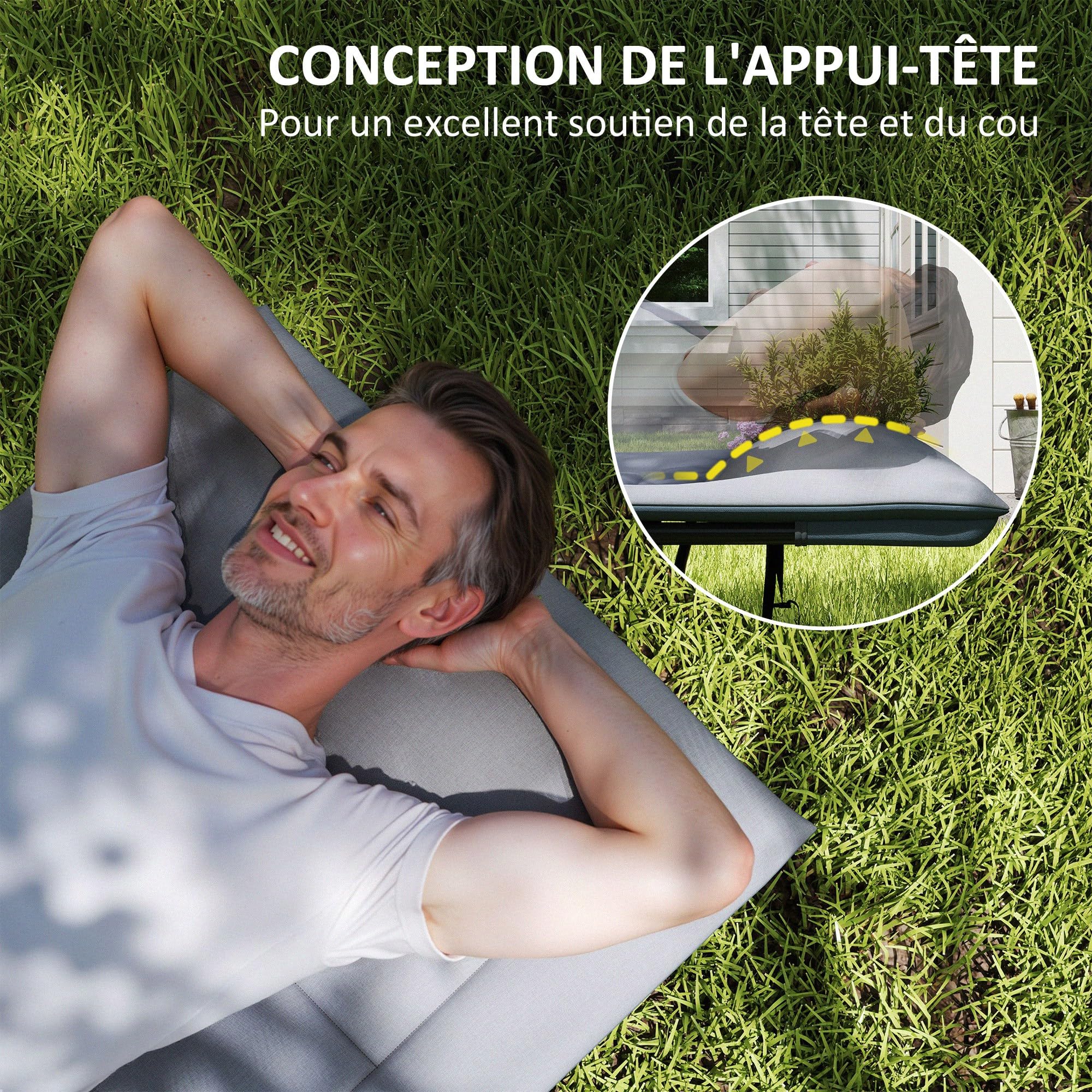 Outsunny Lit de Camp Pliable 1 Personne pour Adultes avec Coussin et Appui-tête, lit Camping Pliant et Portable avec Poche latérale, Charge jusqu'à 150 kg, pour extérieur, Camping, Voyages, Gris