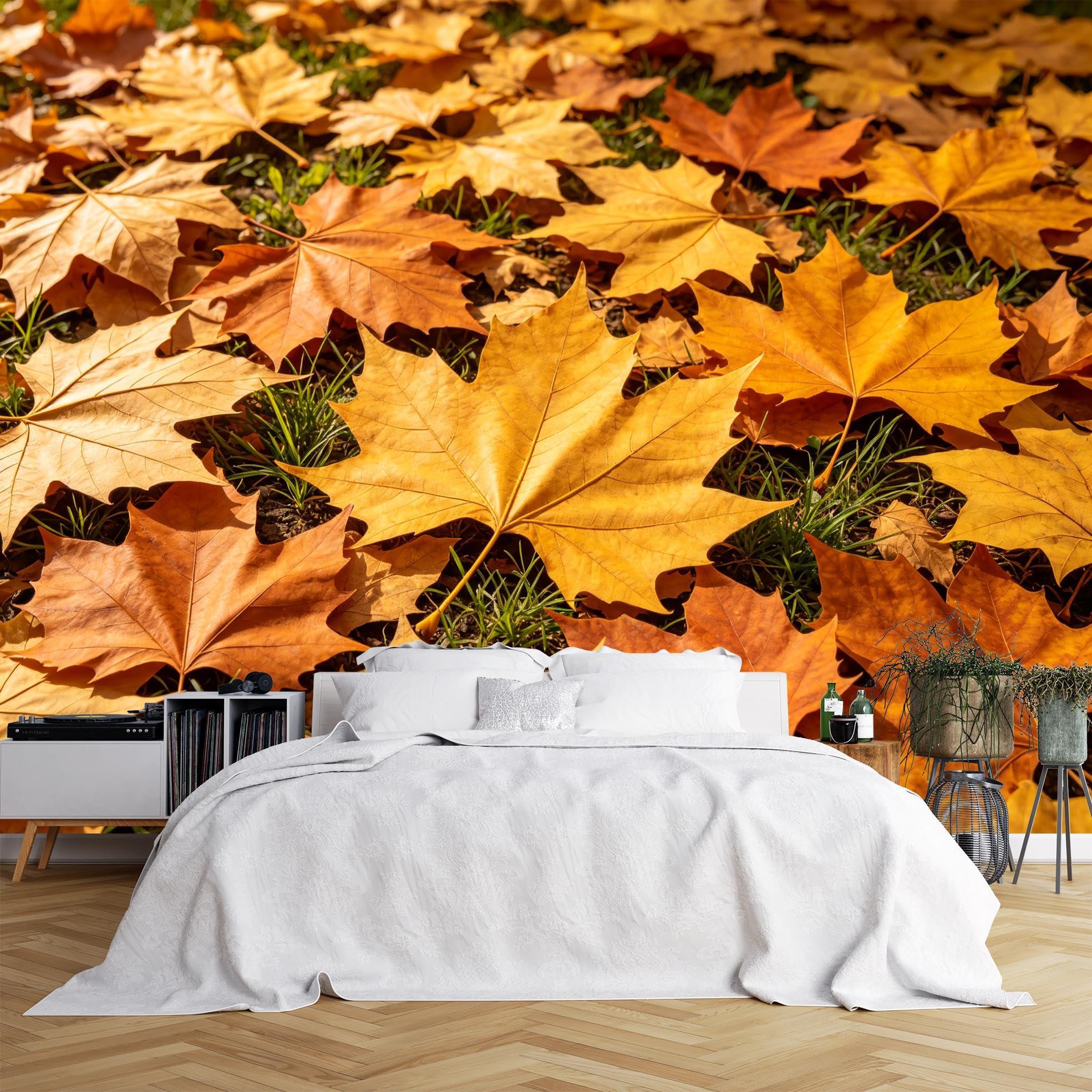 Papier Peint 3D Feuilles Tombées Mural Paysage Pour Salon/Chambre 500 Cm X 350 Cm (L X H) Papier Peint Intissé Art Moderne Tapisserie Murale Panoramique Décoration Murale - Ne Pas Décoller Et Co