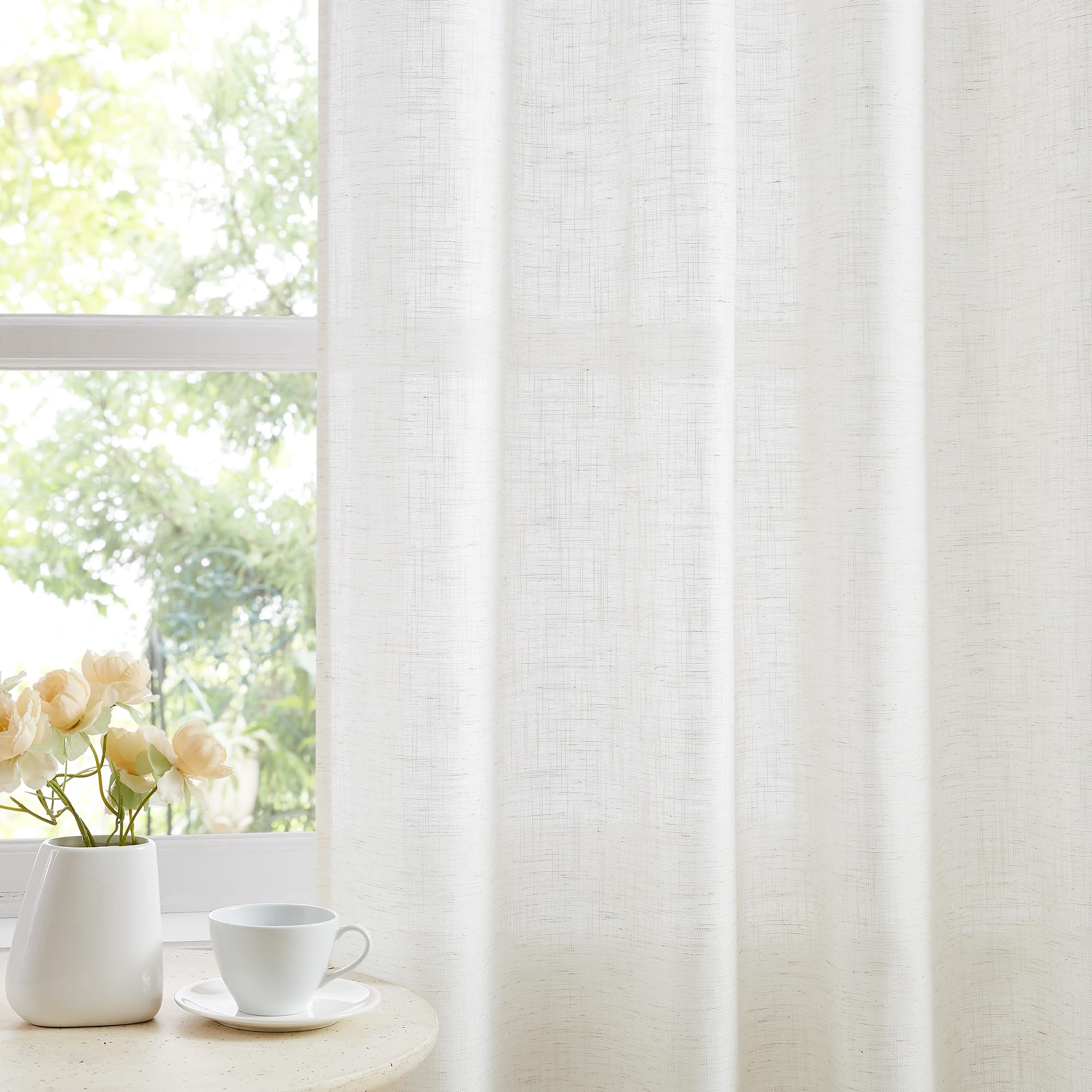 Treatmentex Flax Blend Linen Sheer Curtains for Bedroom 54inch Long Natural White Sheer Curtains for Living Room Kitchen Light Filtering Window Curtain Panels for Home Office Grommet Top 52" W 1 Pair — image 1